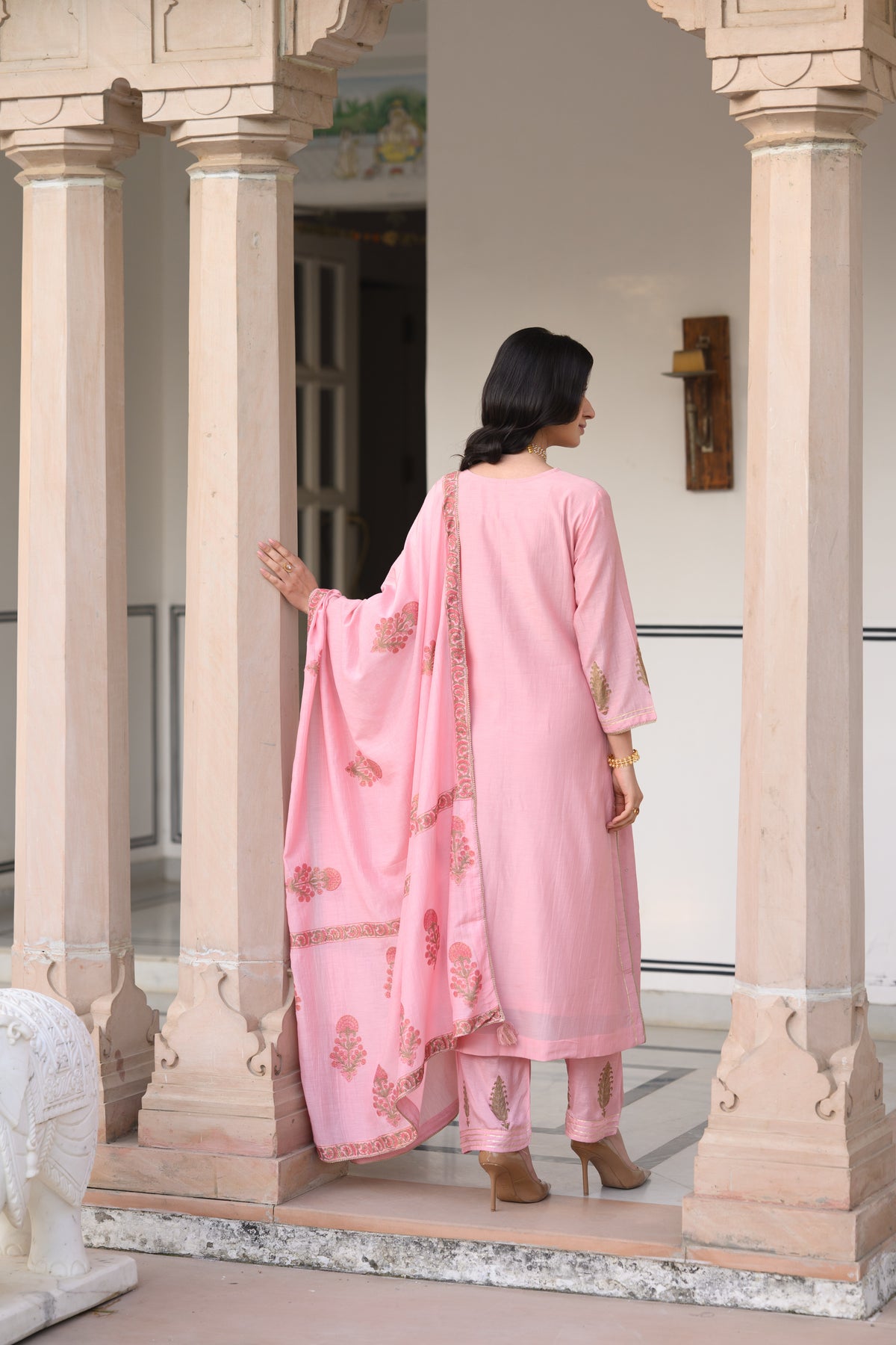 Rosa Block-Printed Mul Chanderi A line Suit Set