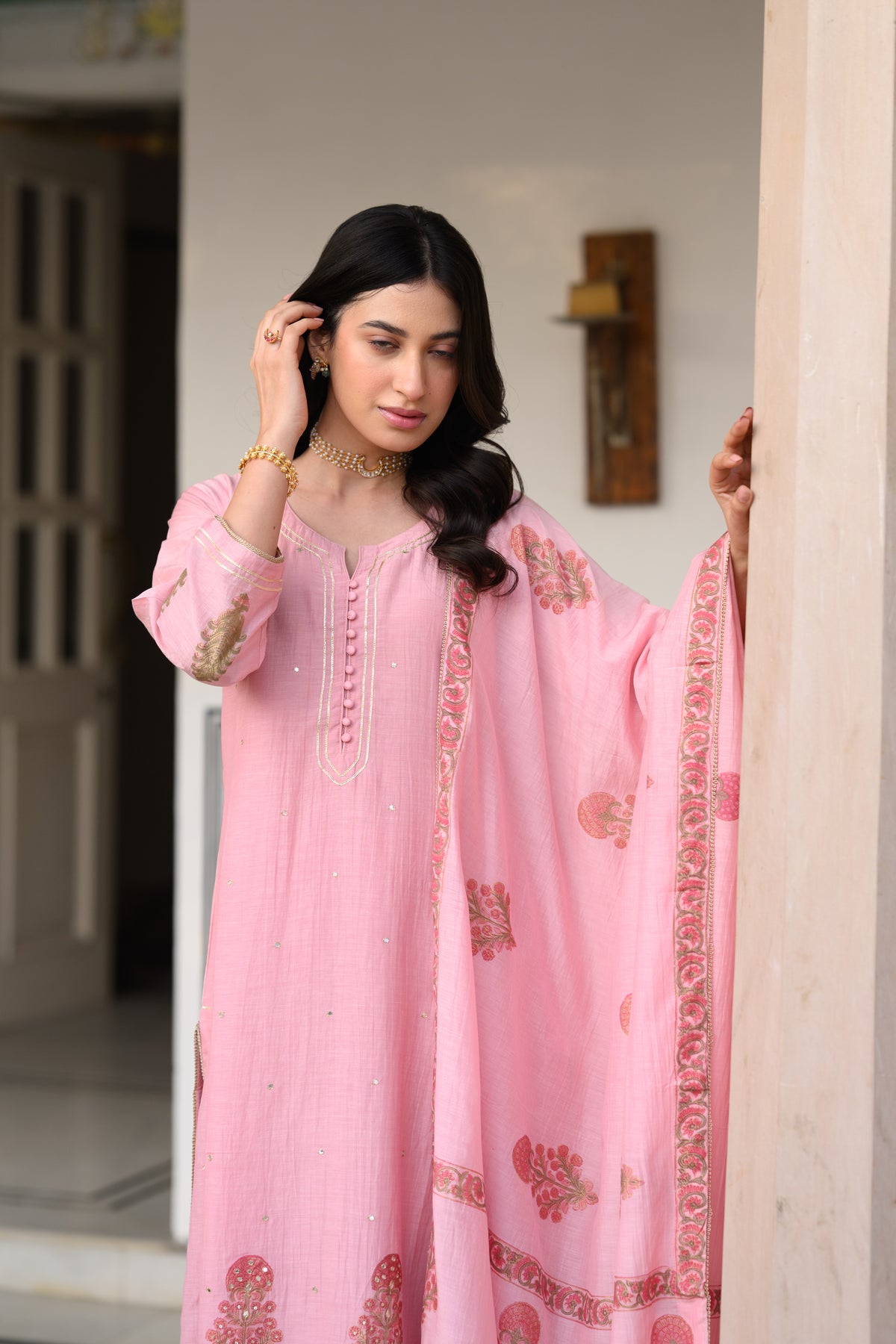 Rosa Block-Printed Mul Chanderi A line Suit Set