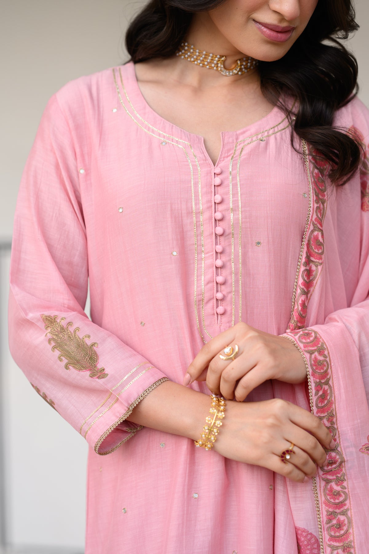 Rosa Block-Printed Mul Chanderi A line Suit Set