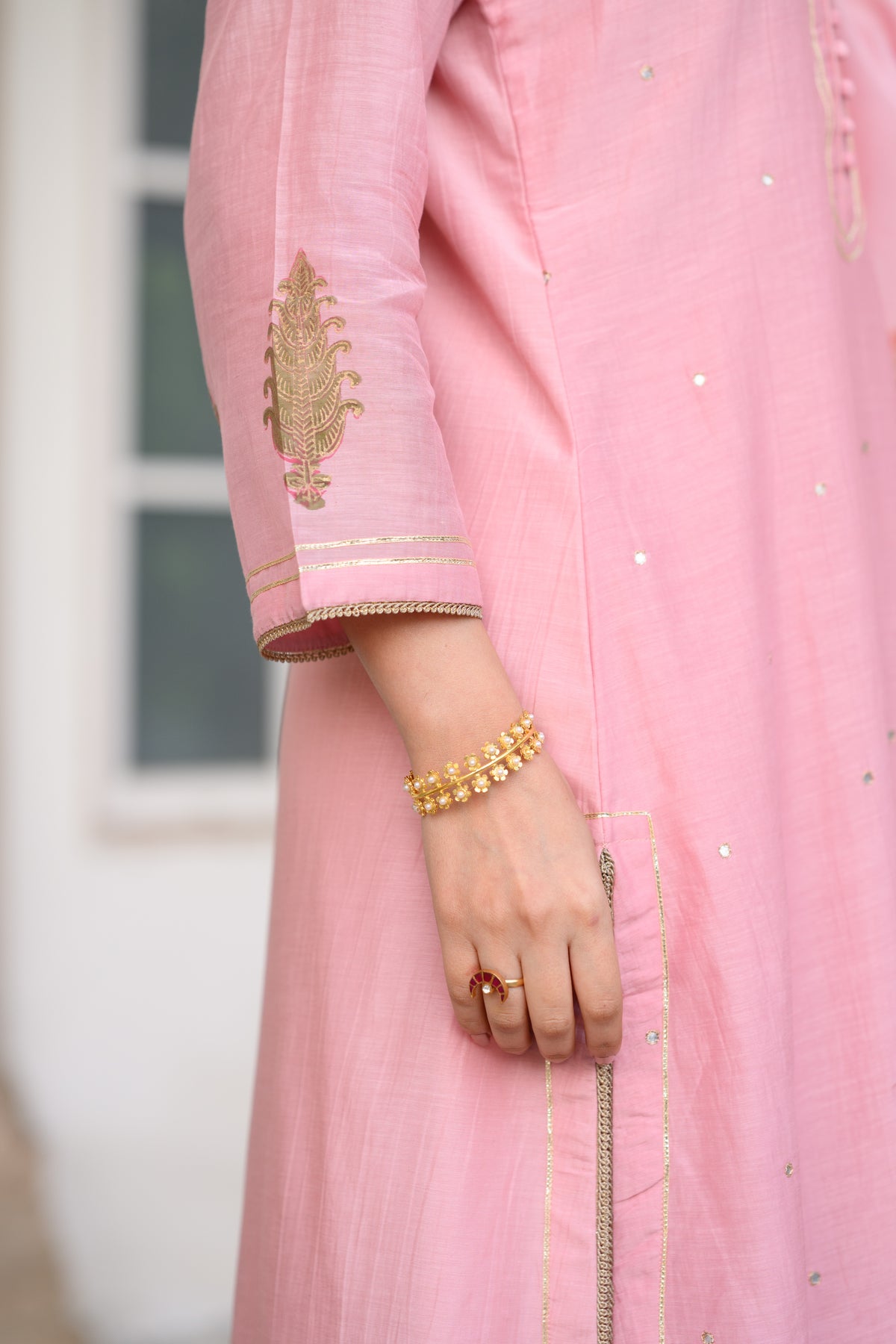 Rosa Block-Printed Mul Chanderi A line Suit Set