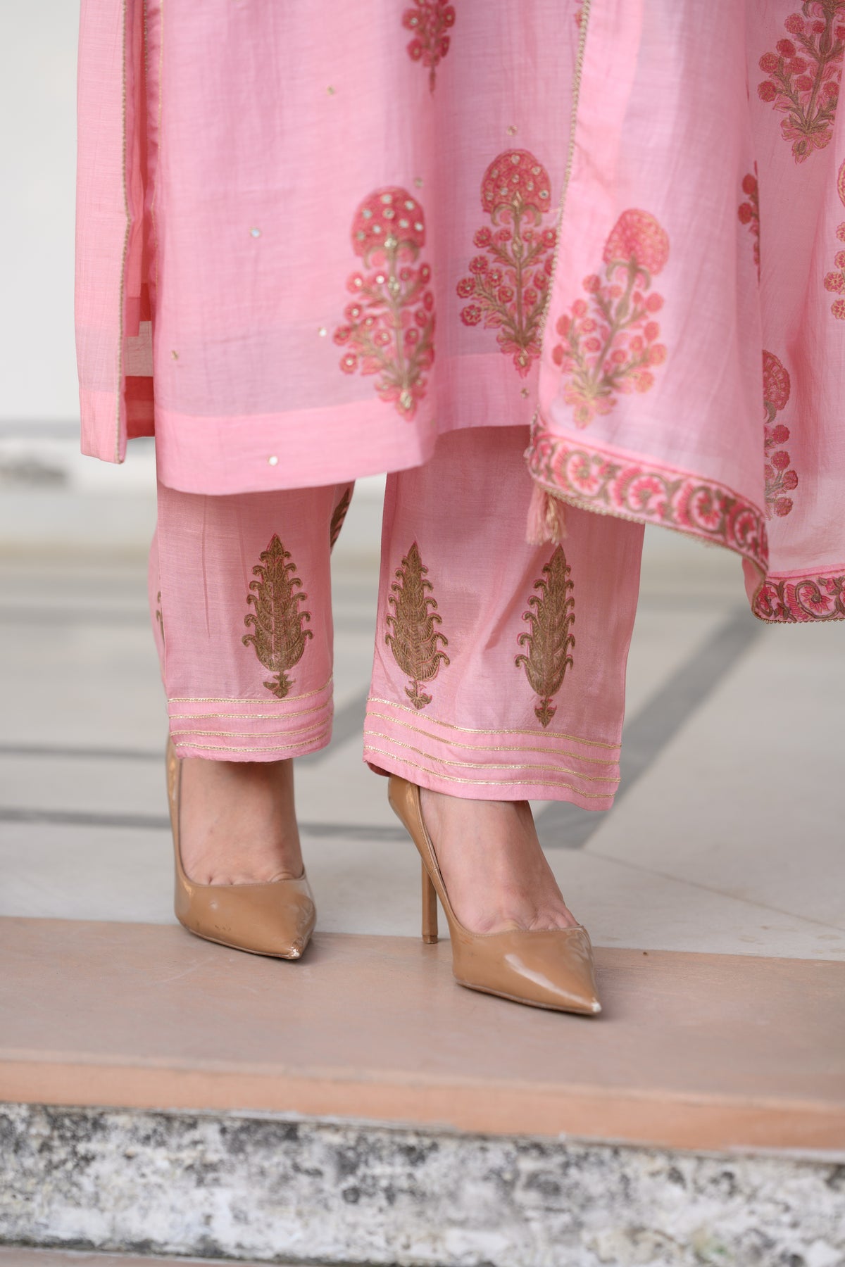 Rosa Block-Printed Mul Chanderi A line Suit Set