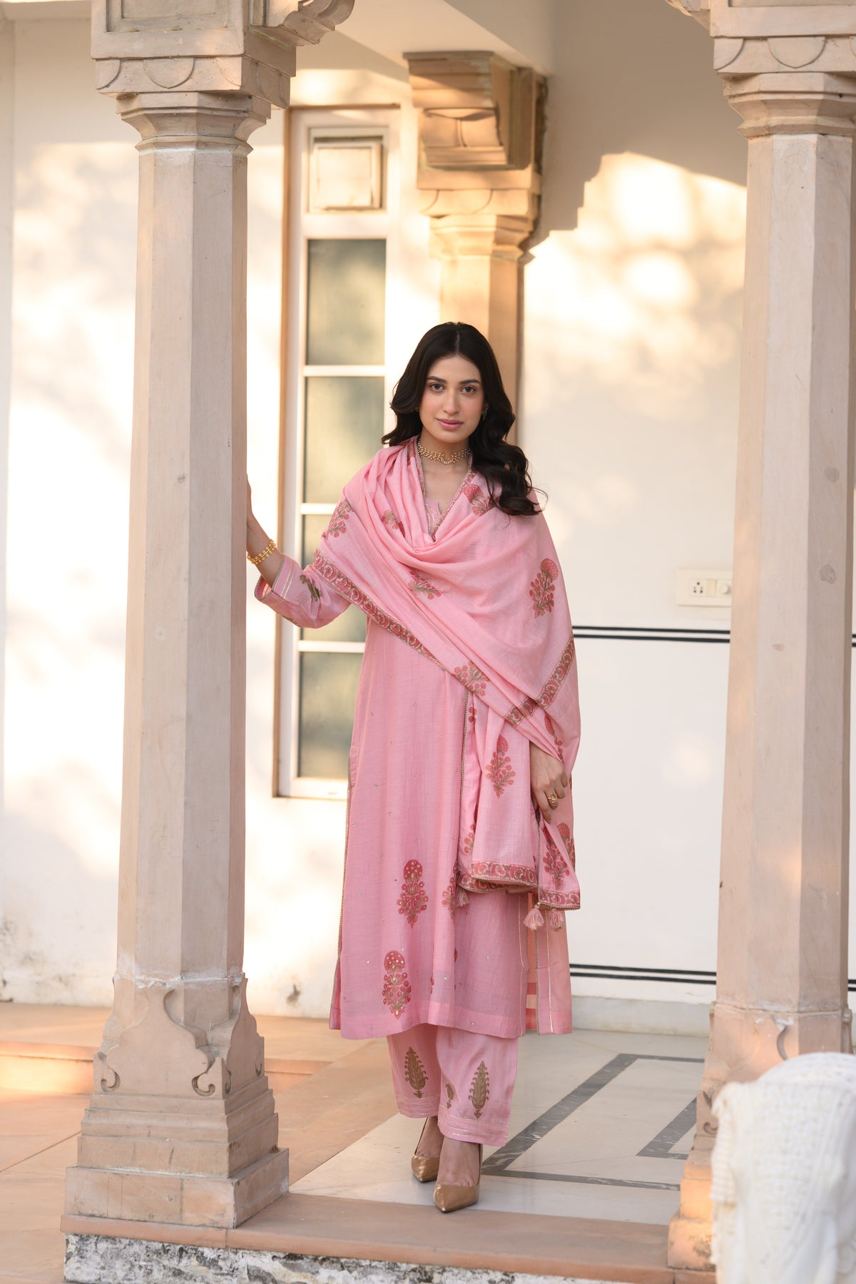 Rosa Block-Printed Mul Chanderi A line Suit Set