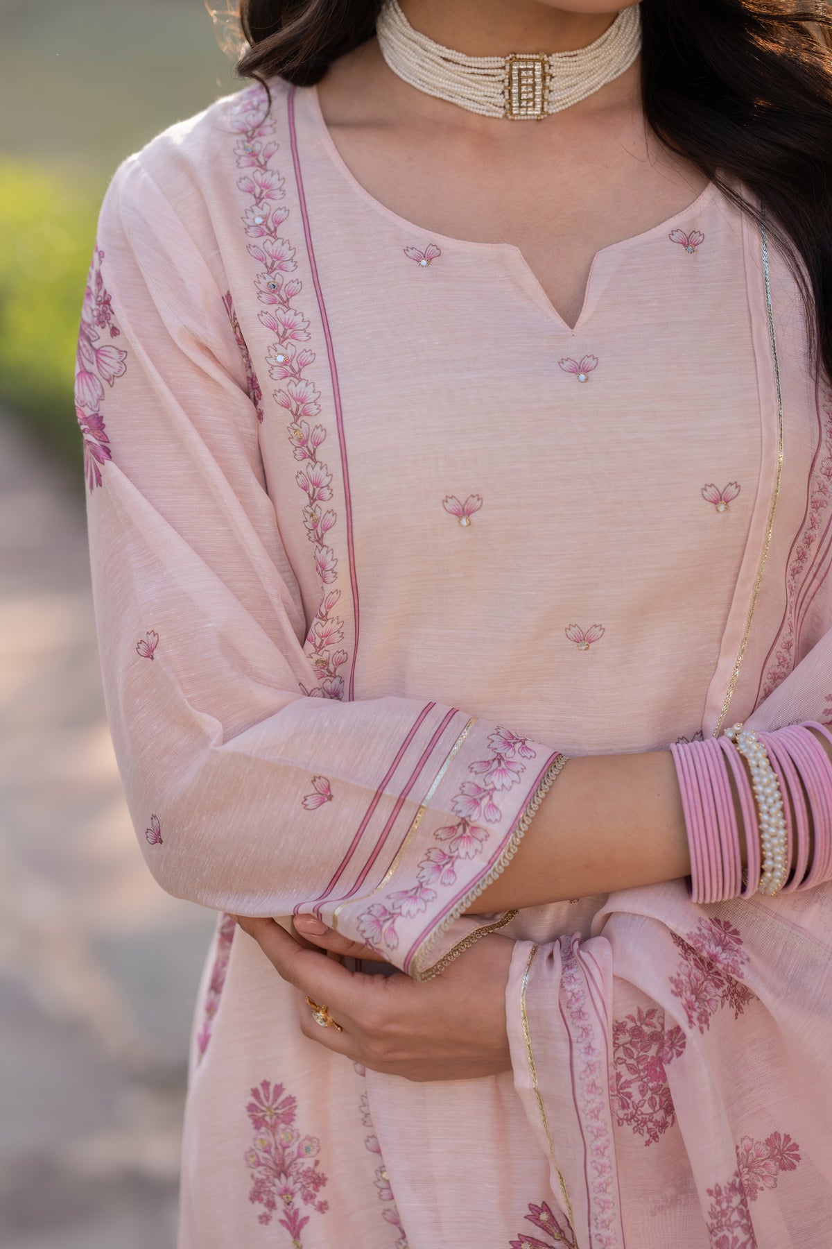 Blush Pink Block Print Chanderi Suit Set