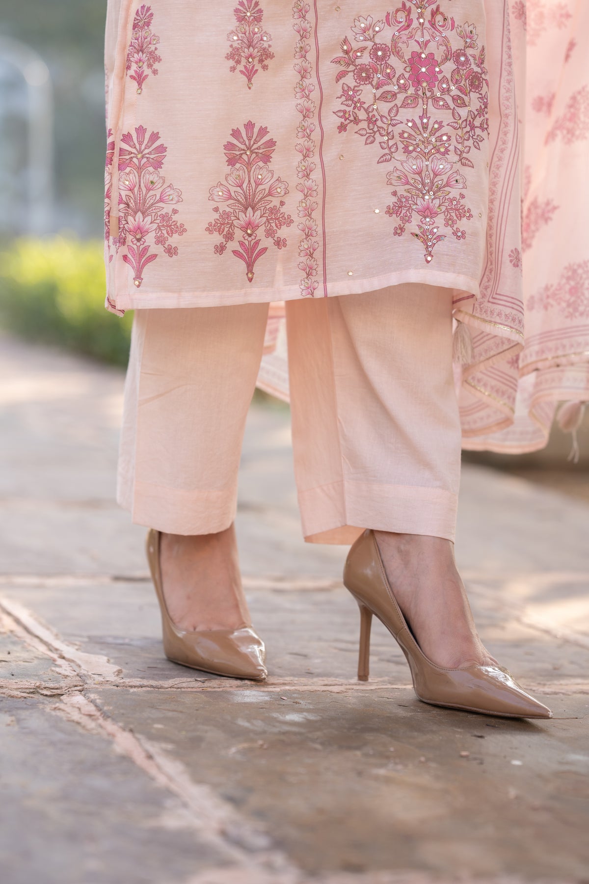 Blush Pink Block Print Chanderi Suit Set