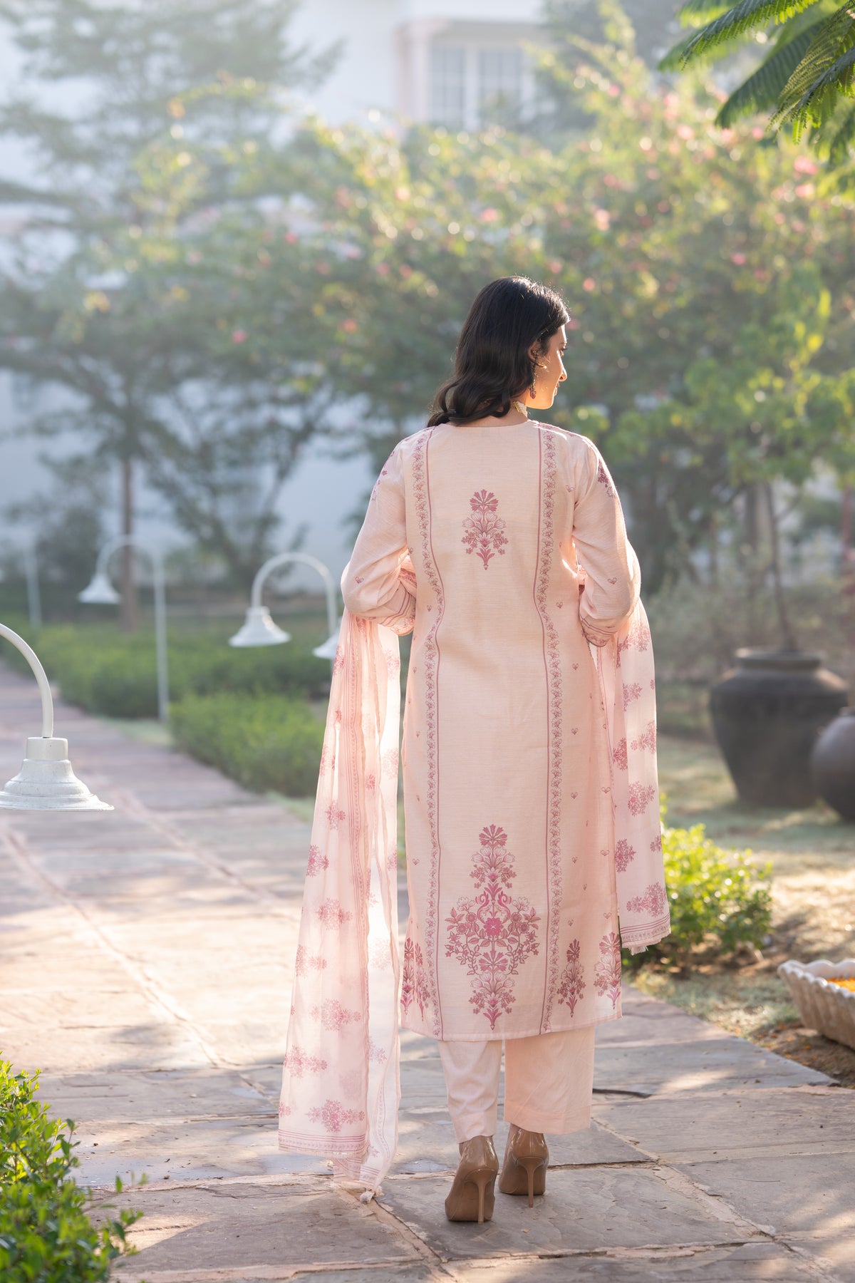 Blush Pink Block Print Chanderi Suit Set