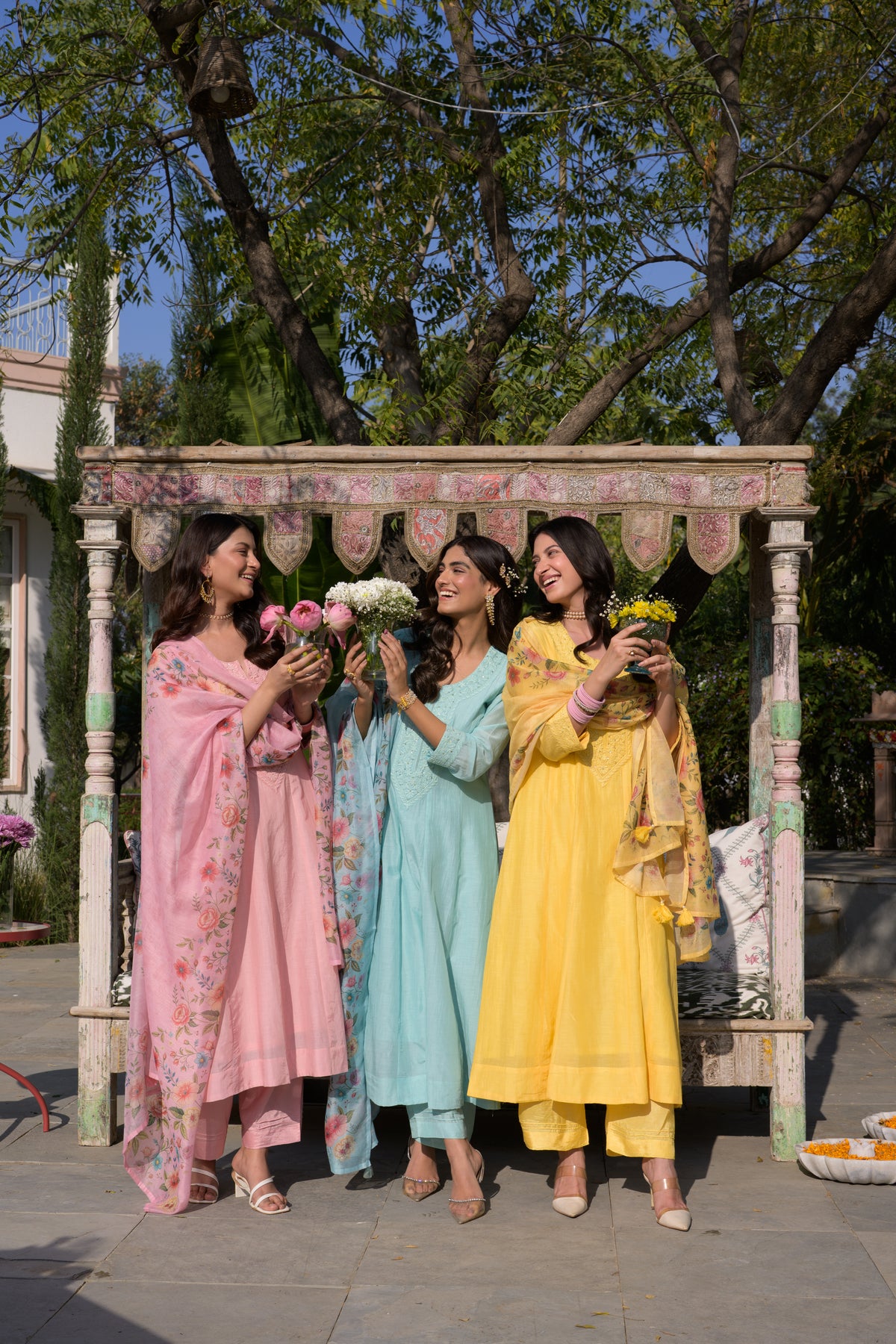 Blush Pink Lucknowi Work Mul Chanderi Anarkali Suit Set