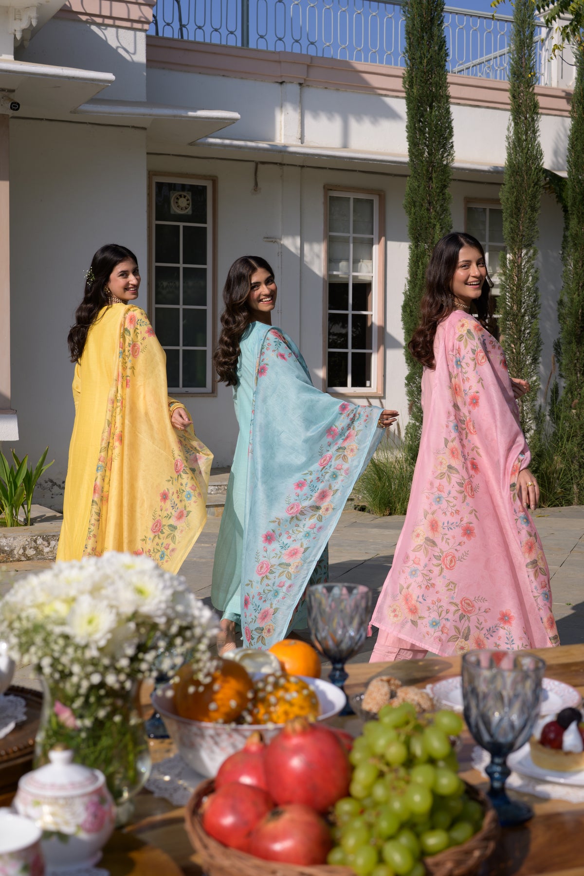 Blush Pink Lucknowi Work Mul Chanderi Anarkali Suit Set