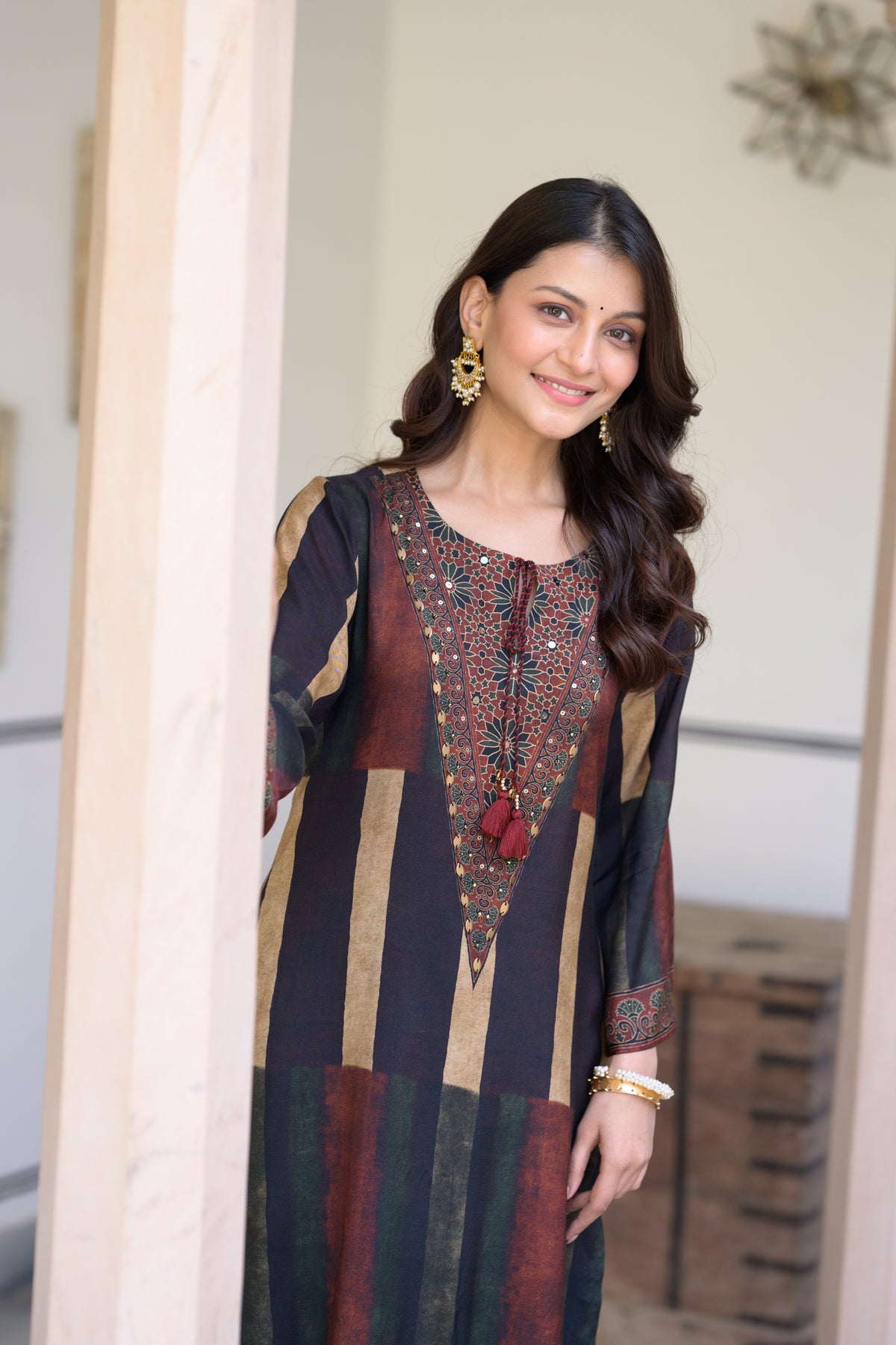 Rustic Brown Ajrakh Print Muslin Kurta Set