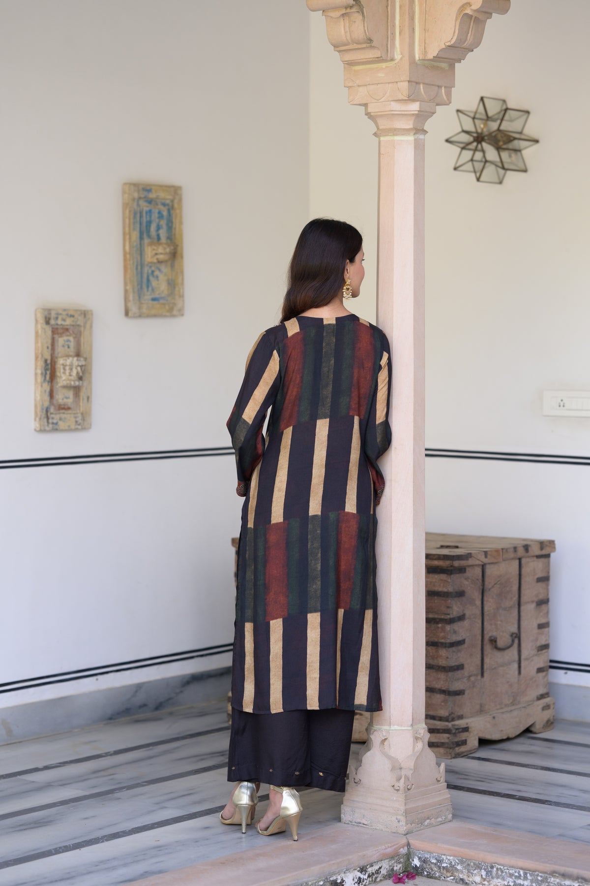 Rustic Brown Ajrakh Print Muslin Kurta Set