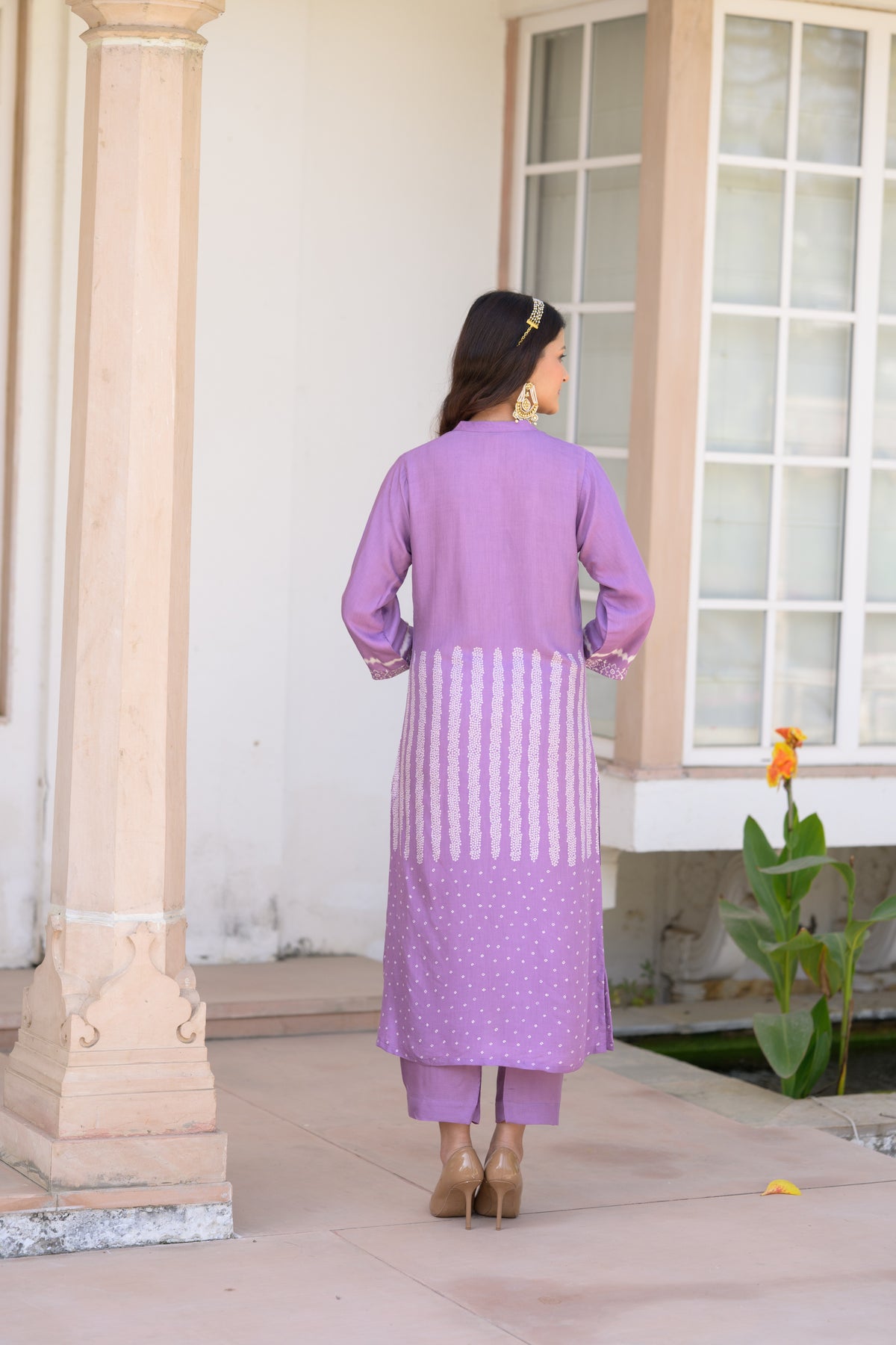 Lavender Bandhani Muslin Kurta Set