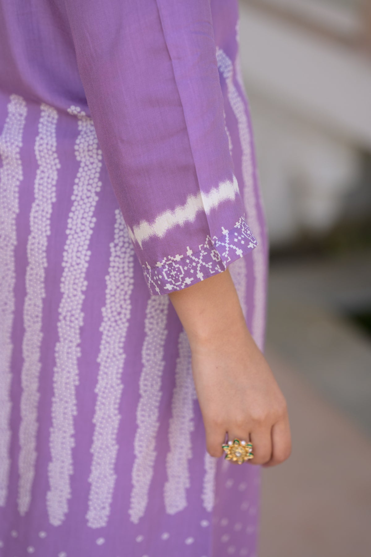 Lavender Bandhani Muslin Kurta Set