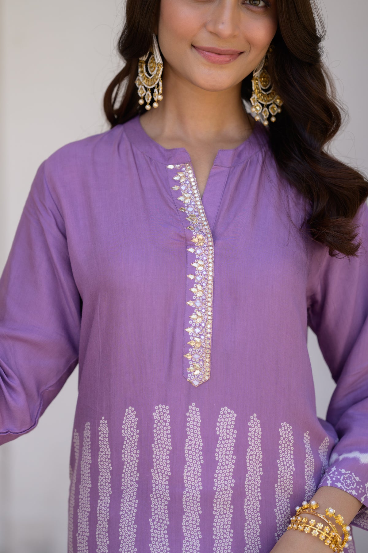 Lavender Bandhani Muslin Kurta Set