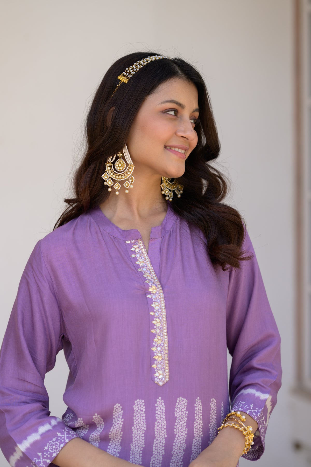 Lavender Bandhani Muslin Kurta Set