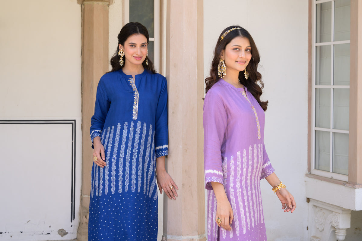 Royal Blue Bandhani Muslin Kurta Set