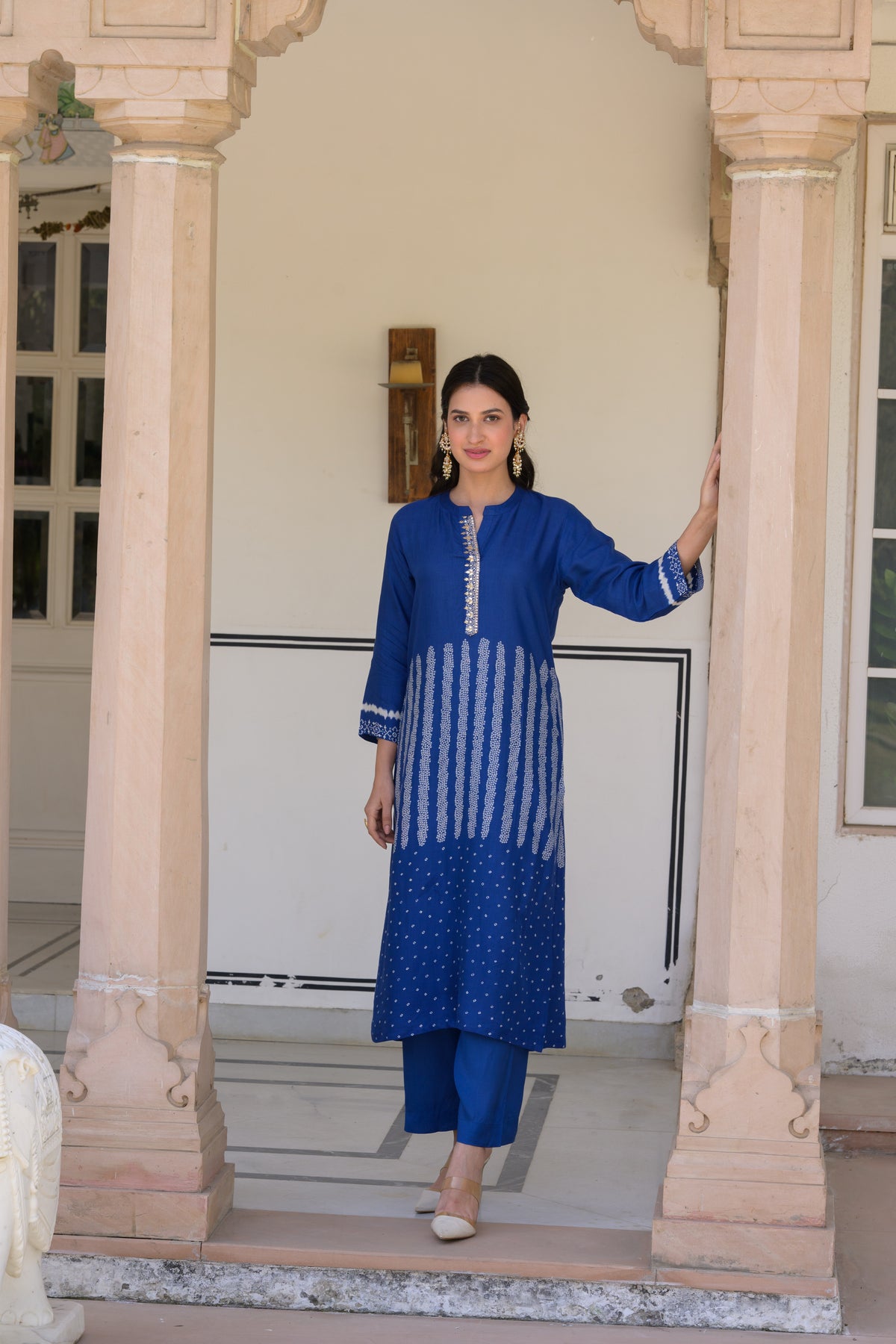 Royal Blue Bandhani Muslin Kurta Set