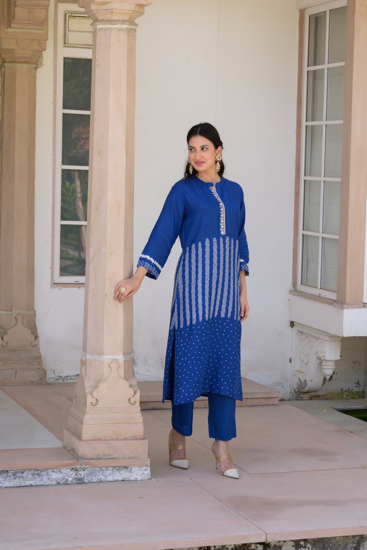 Royal Blue Bandhani Muslin Kurta Set