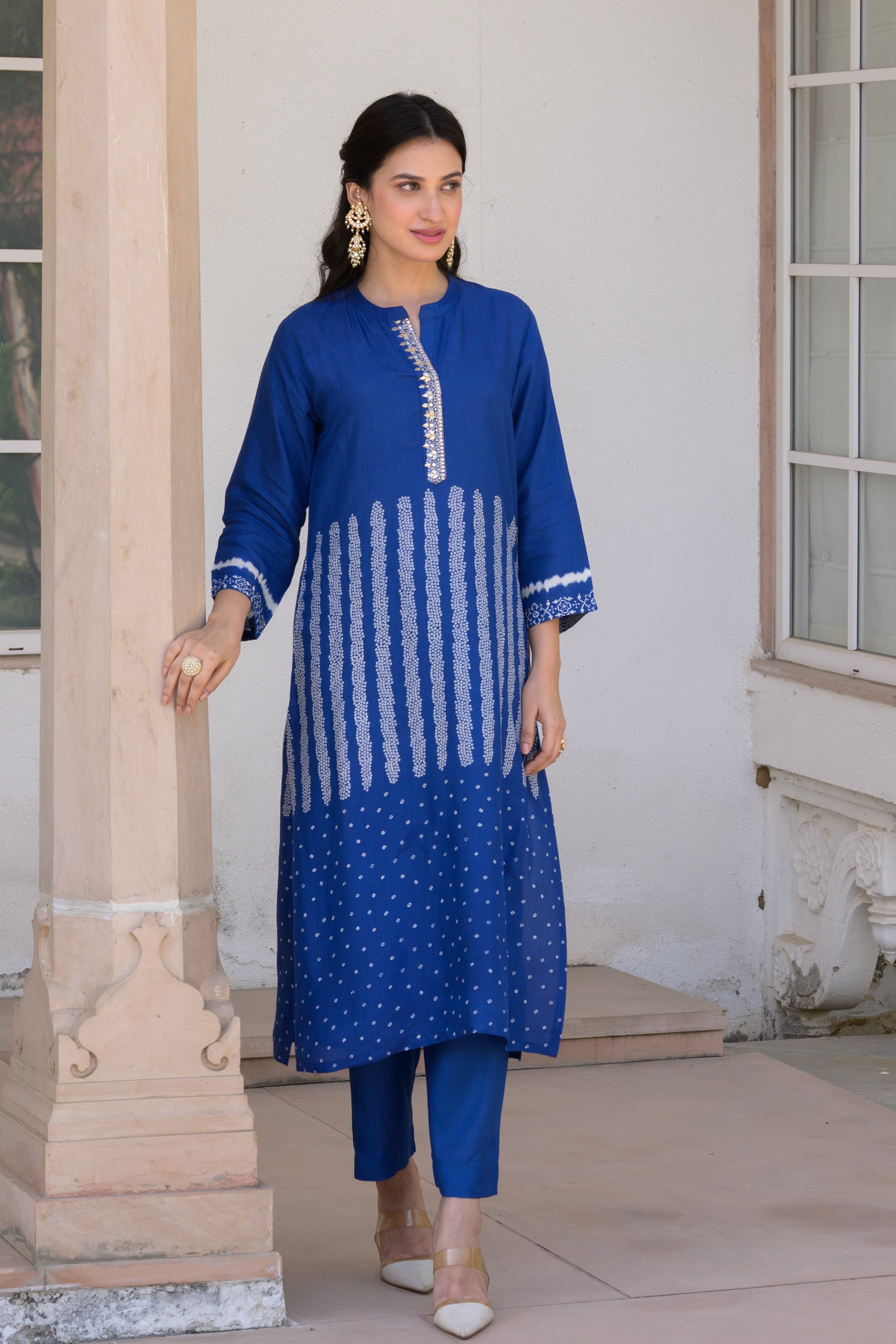 Royal Blue Bandhani Muslin Kurta Set