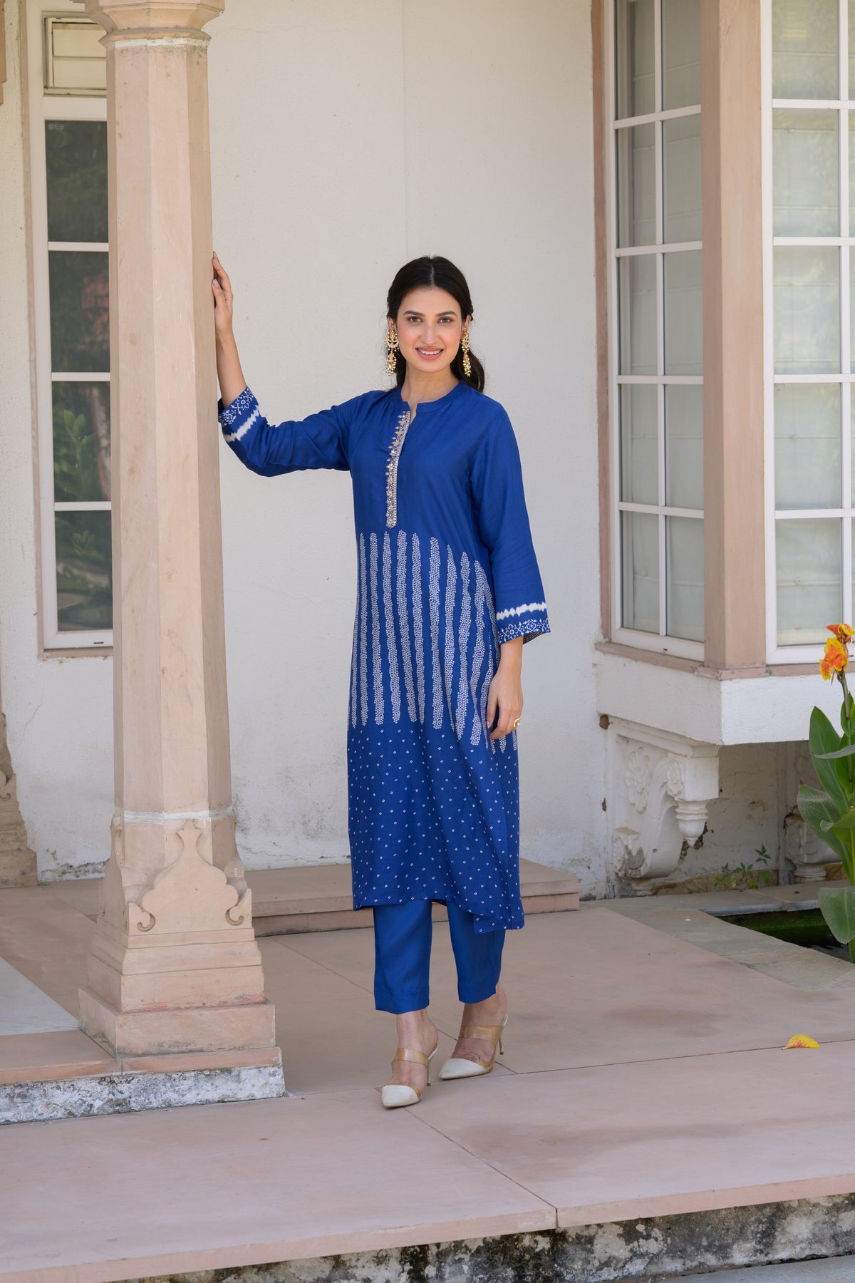 Royal Blue Bandhani Muslin Kurta Set