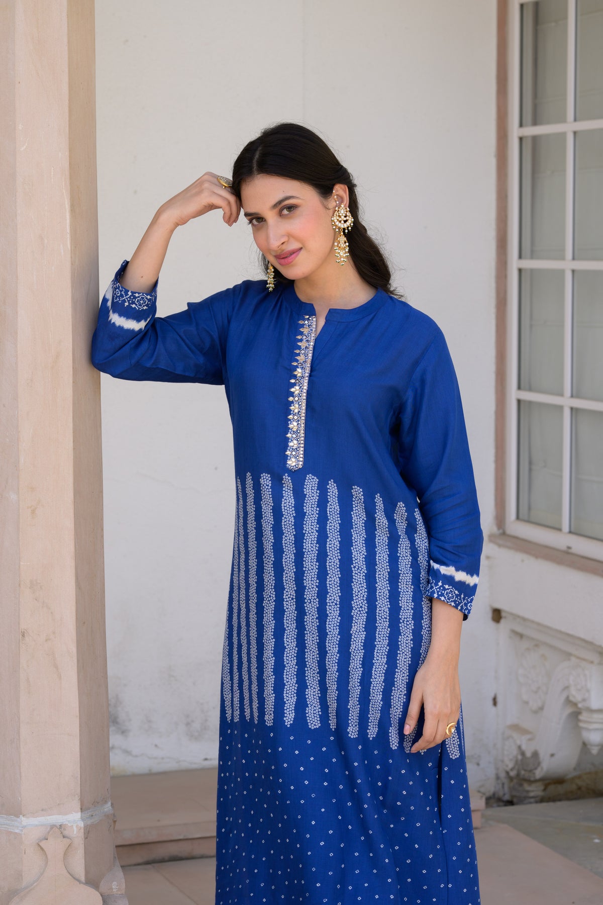 Royal Blue Bandhani Muslin Kurta Set