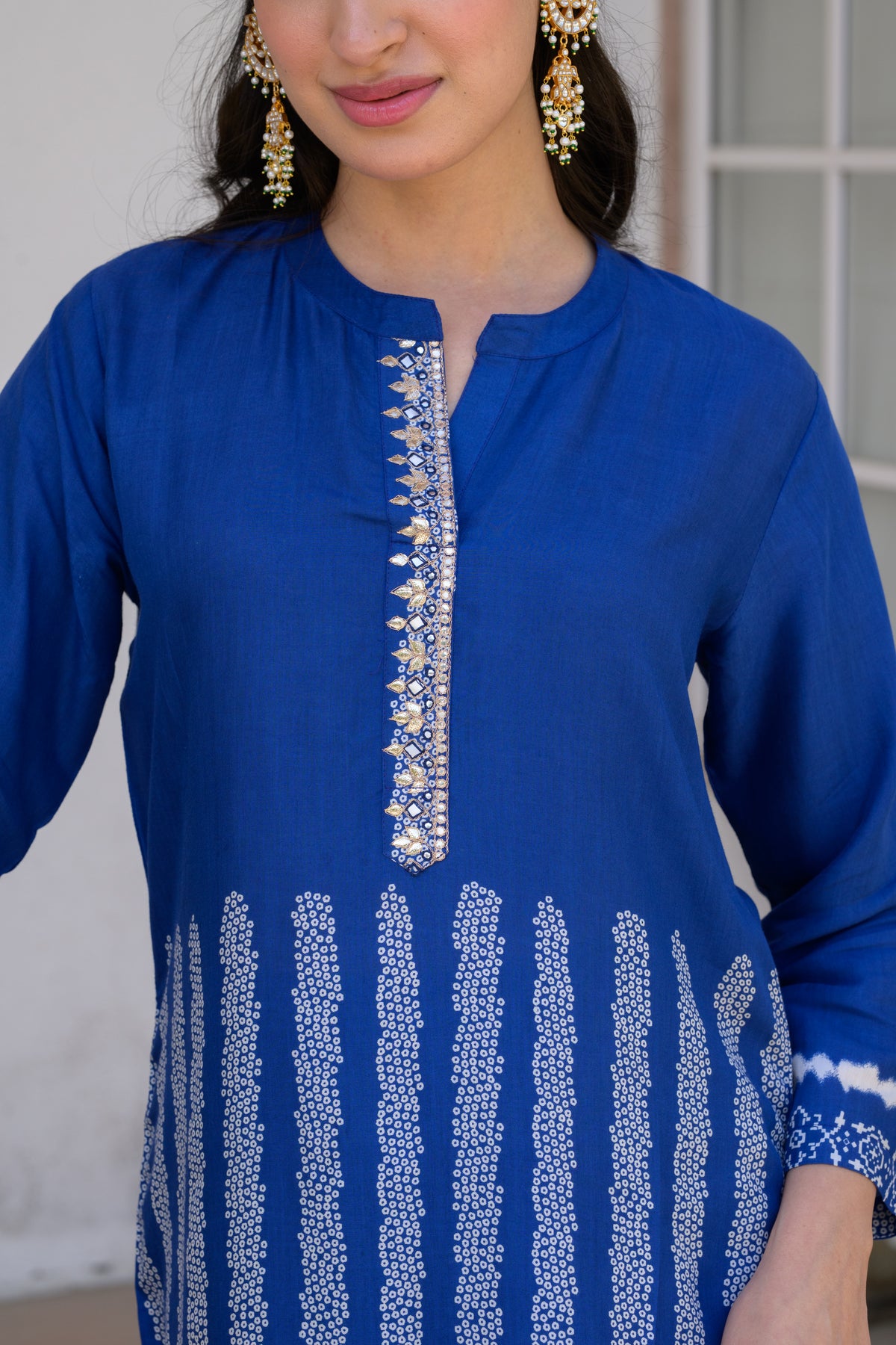 Royal Blue Bandhani Muslin Kurta Set