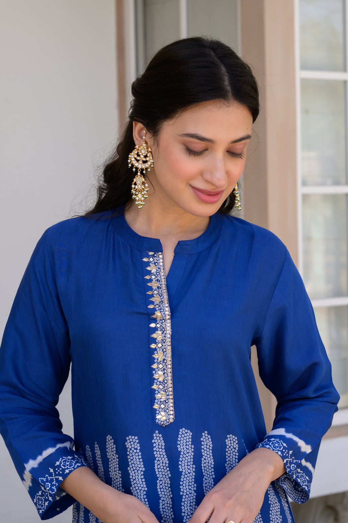 Royal Blue Bandhani Muslin Kurta Set