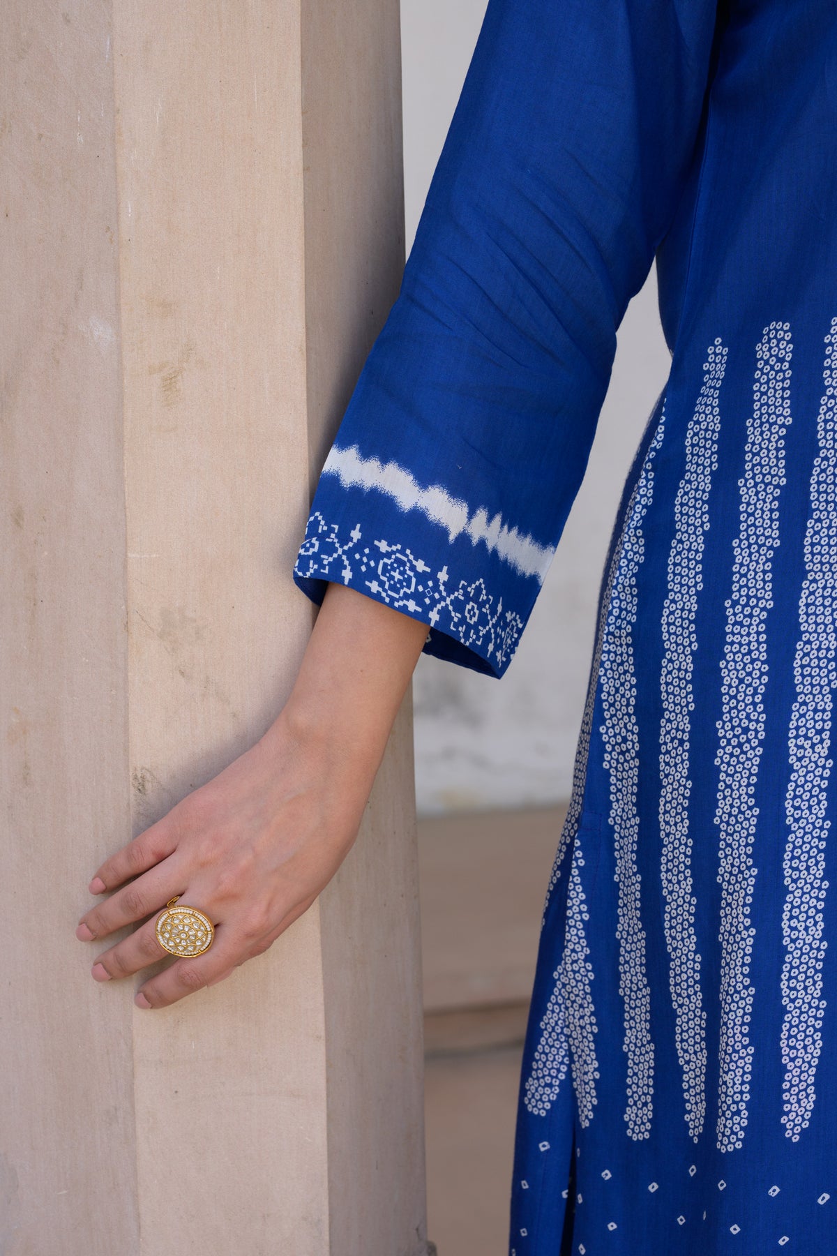 Royal Blue Bandhani Muslin Kurta Set