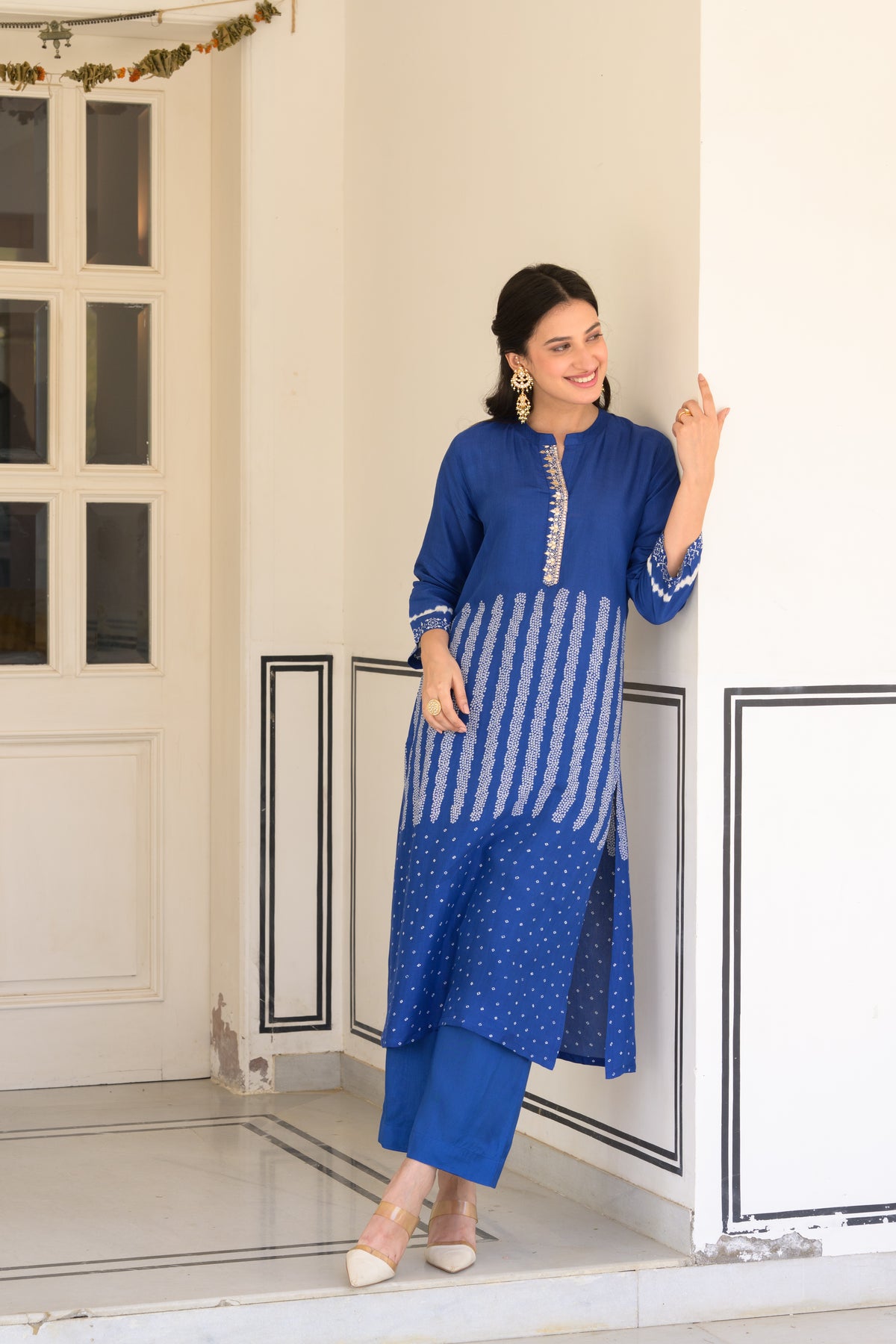 Royal Blue Bandhani Muslin Kurta Set