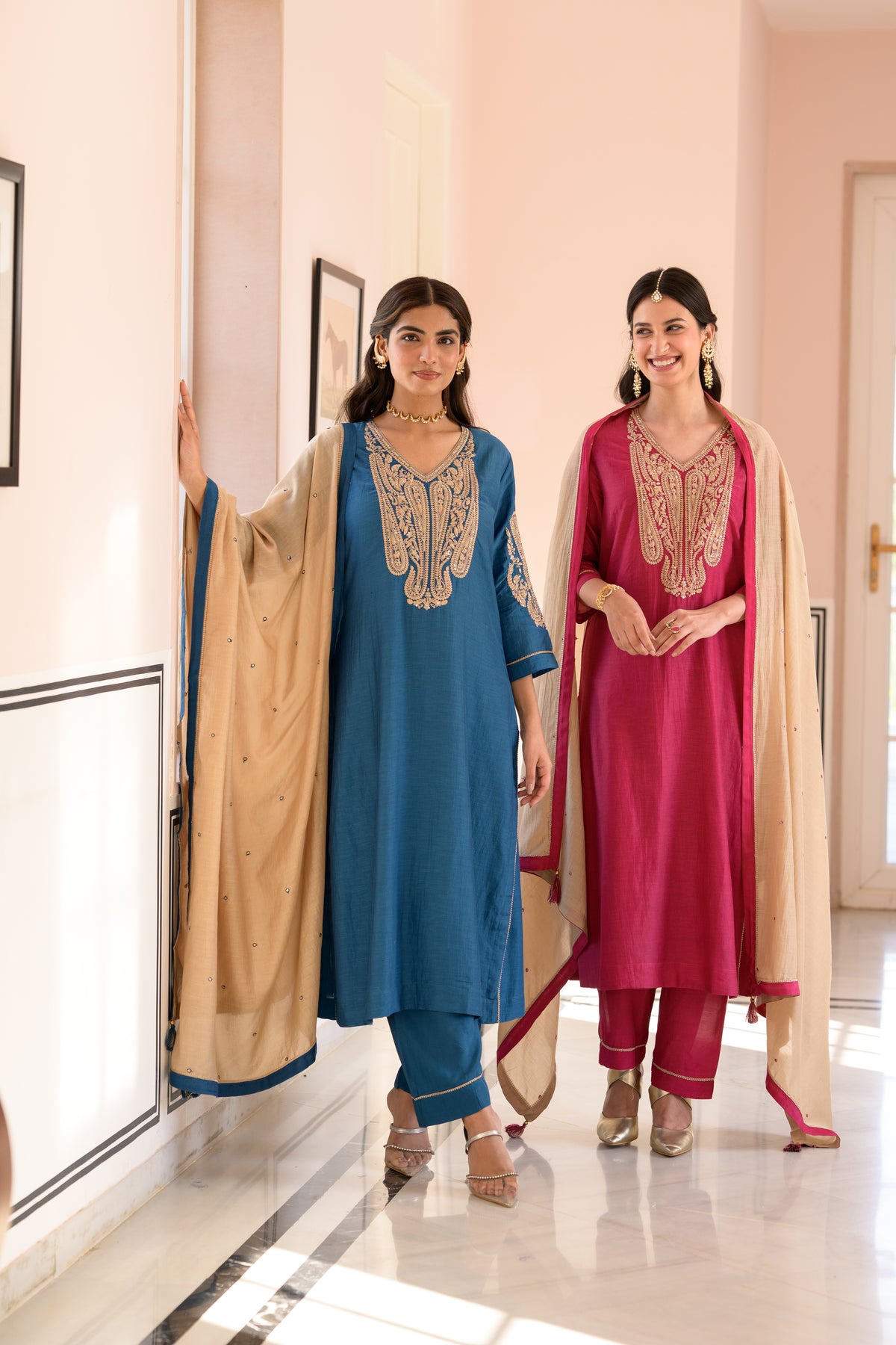 Ruby Pink Marodi Work Mul Chanderi Suit Set