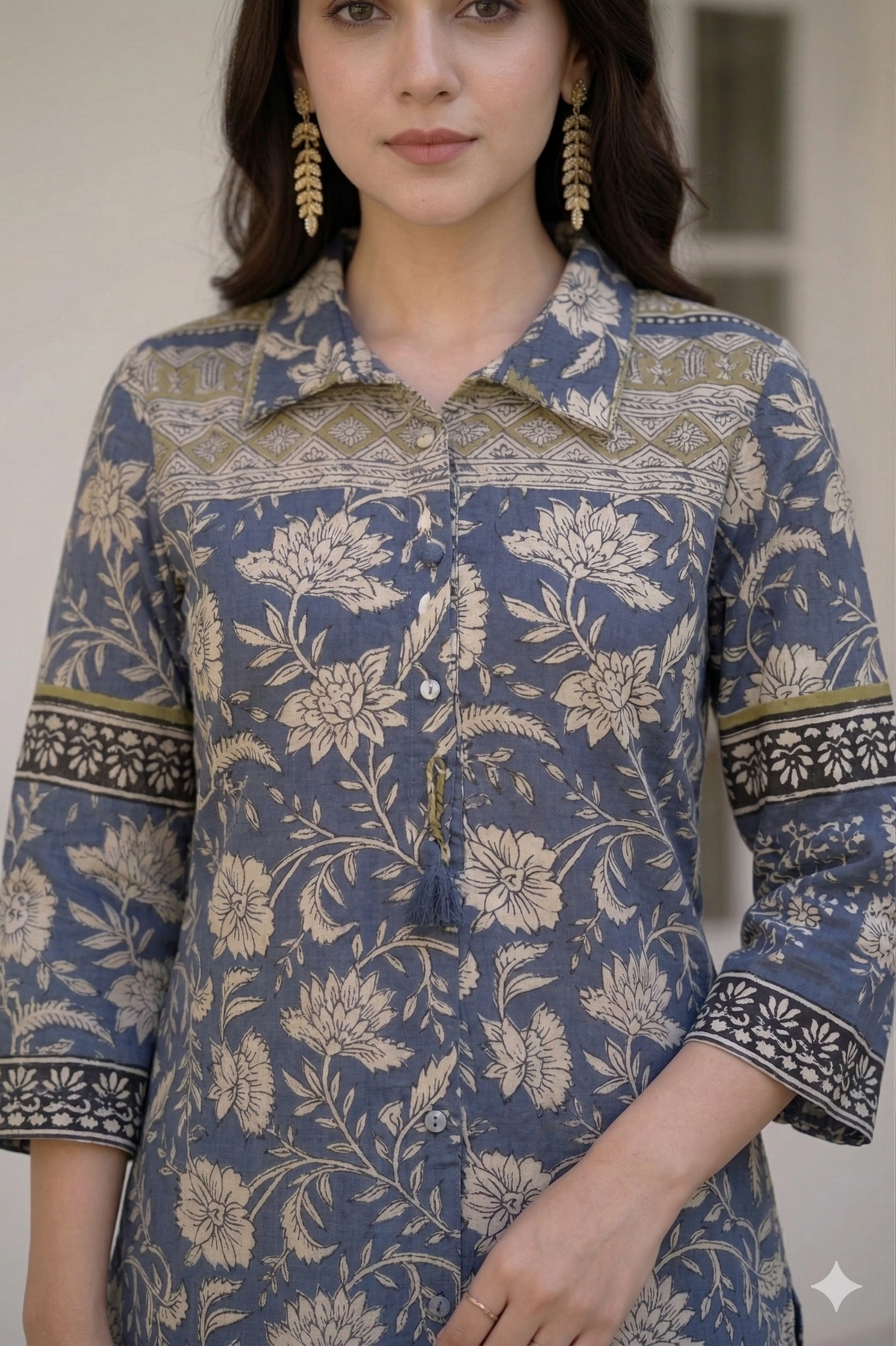 Blue and Yellow Basant Mul Chanderi Block Print Kurta Set