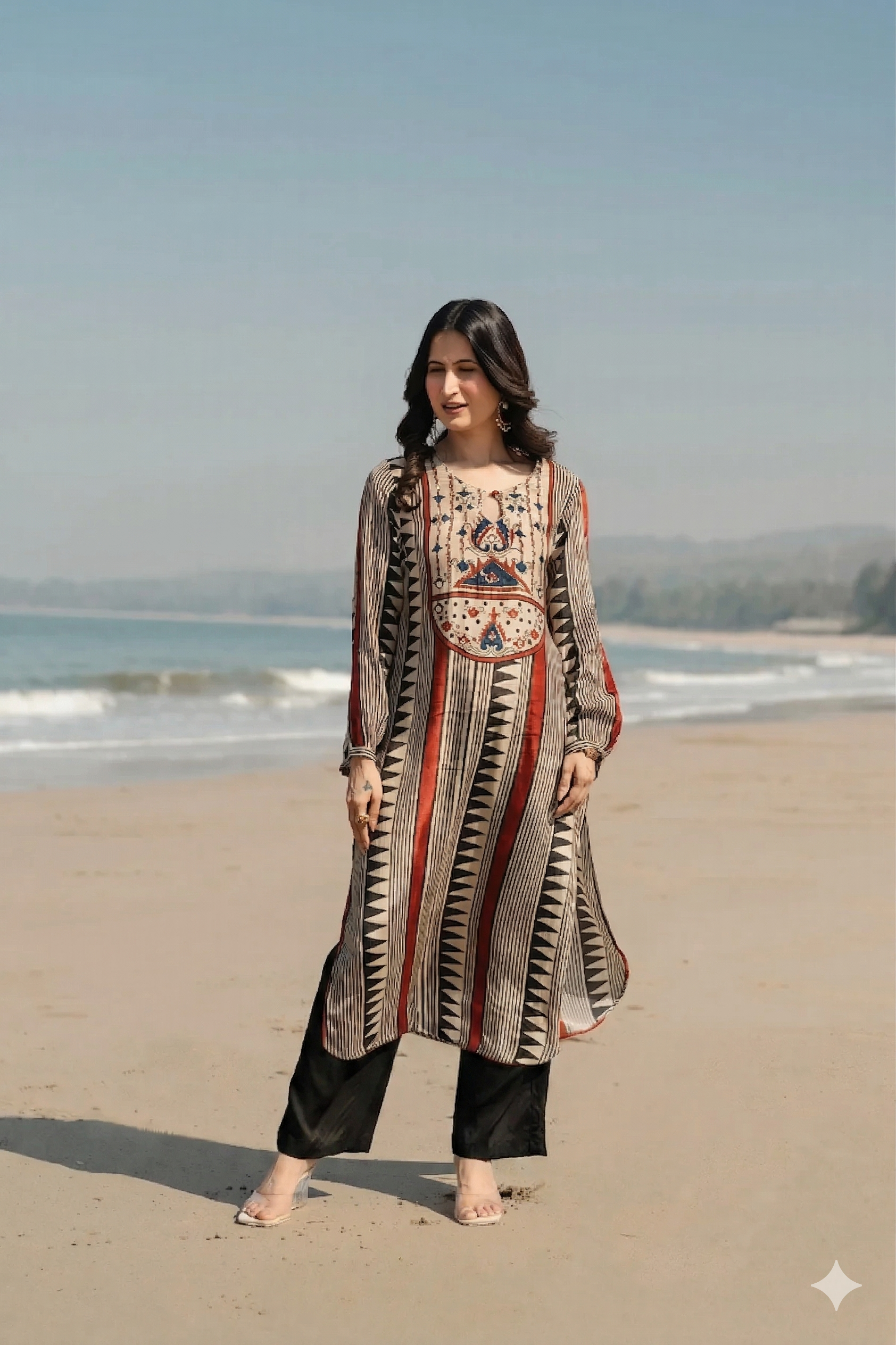 Beige with Red and Black Noor Kurta Set