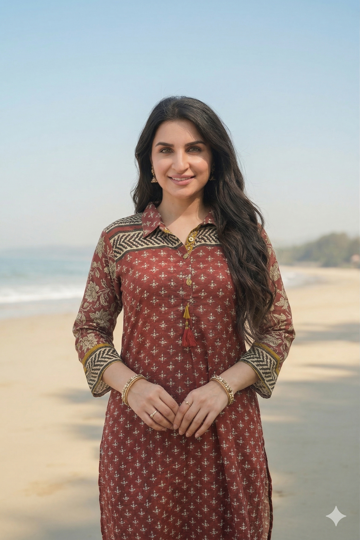 Rustic Red Vayu Mul Chanderi Block Print Kurta Set