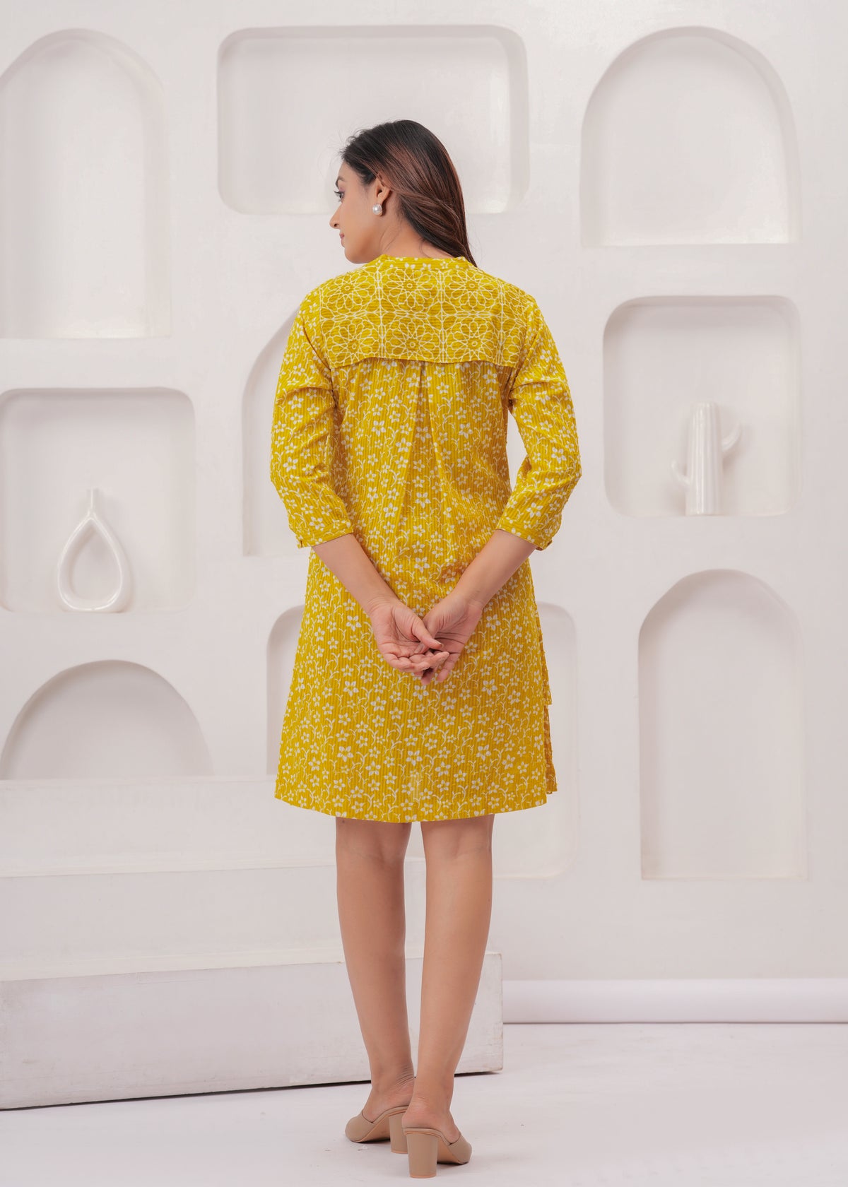 Mustard Block Print Summer Dress