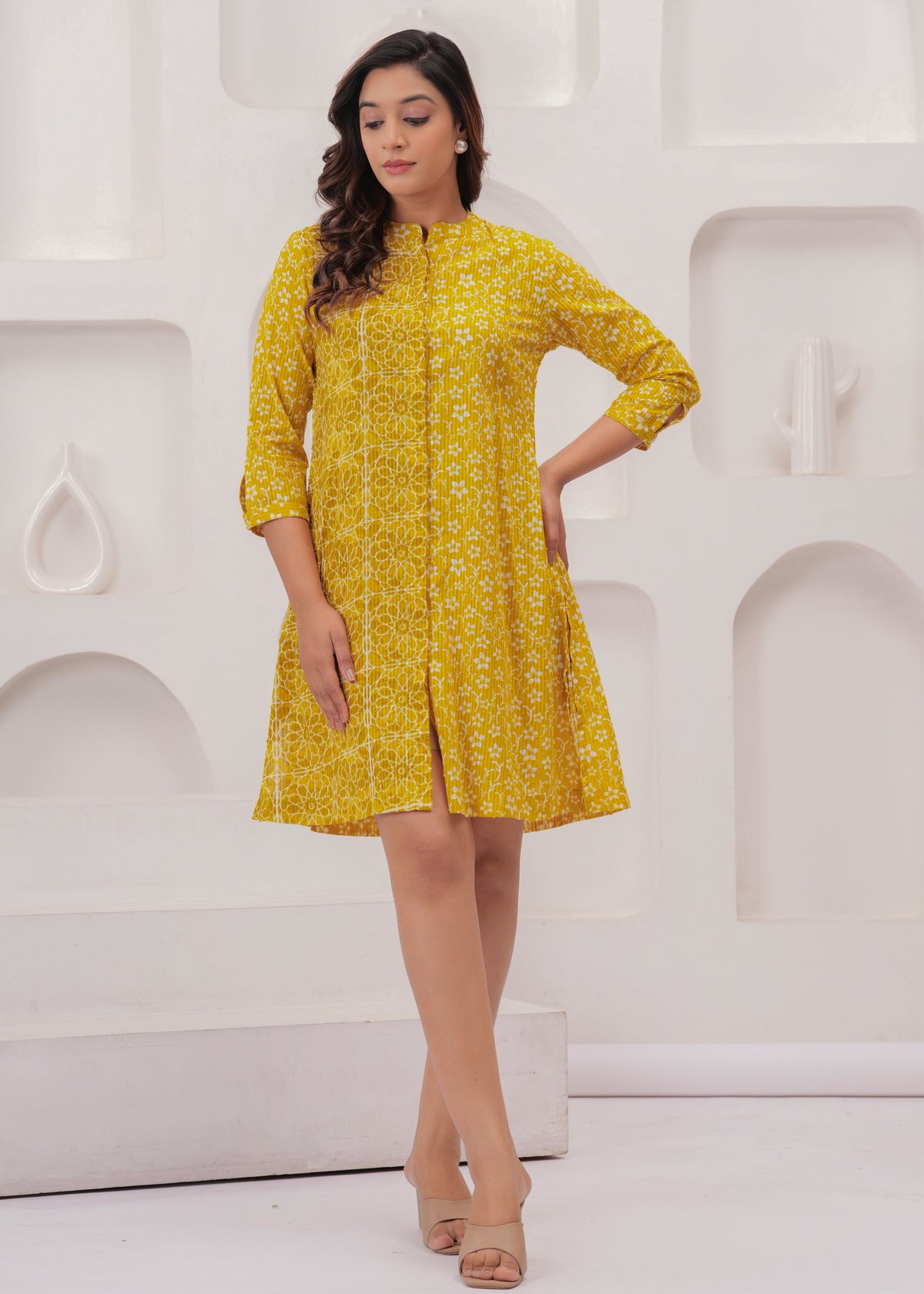Mustard Block Print Summer Dress