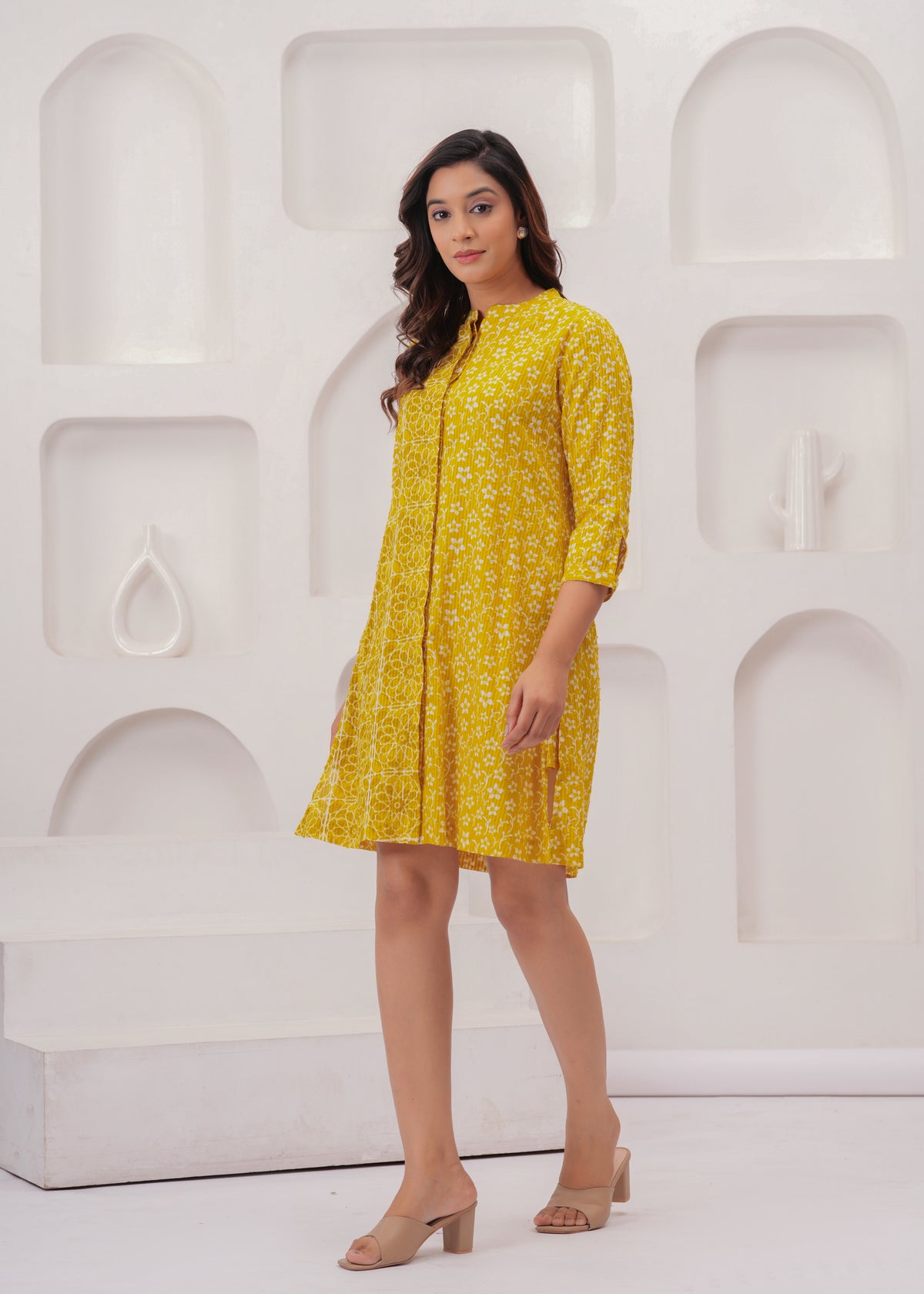 Mustard Block Print Summer Dress