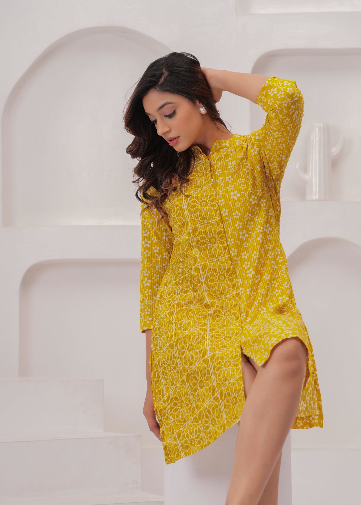 Mustard Block Print Summer Dress