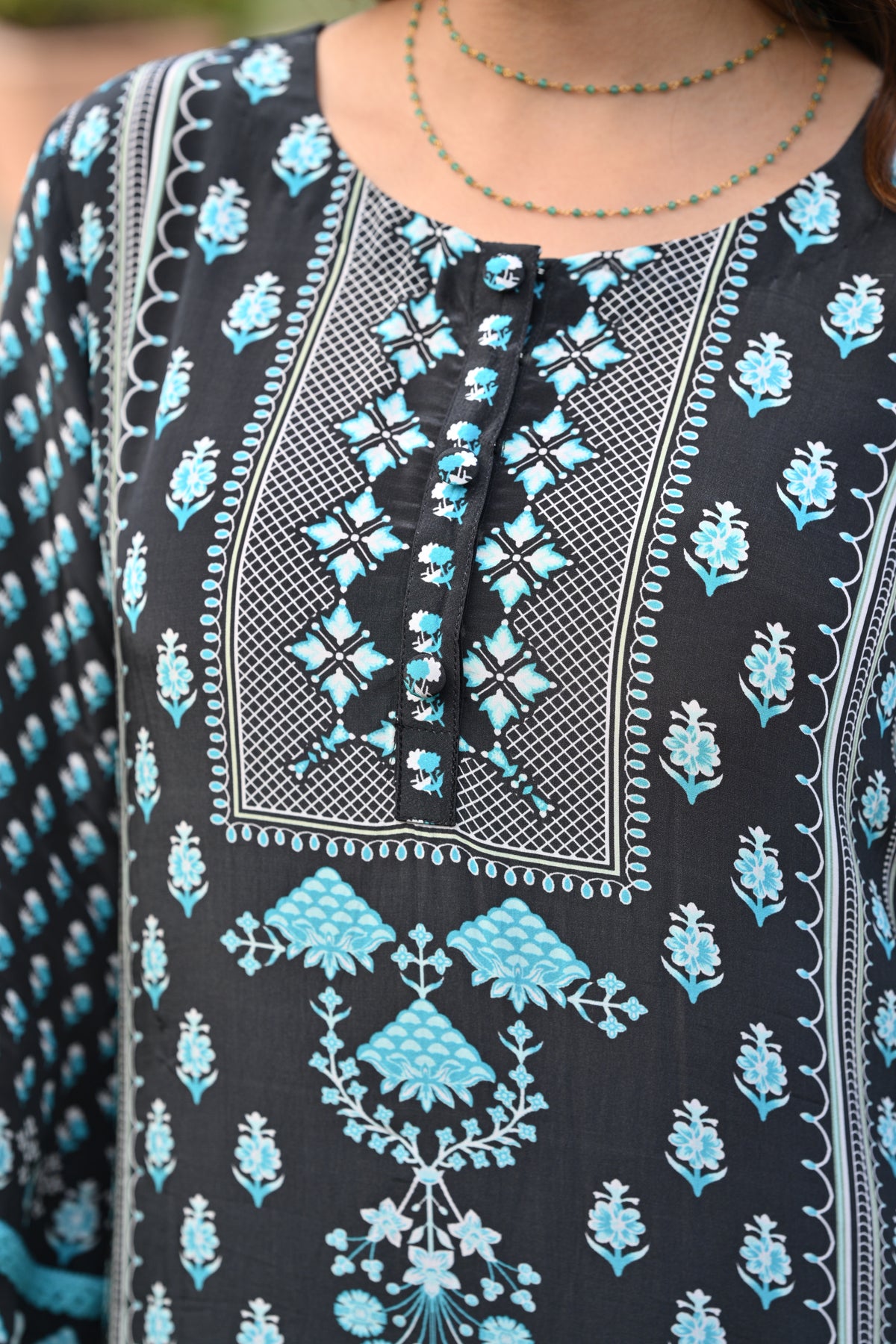Black and Blue Lacy Block Print Muslin Suit Set
