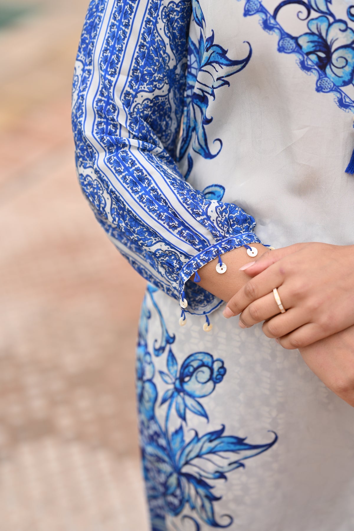 Blue and White Spring Placement  Kurta Set