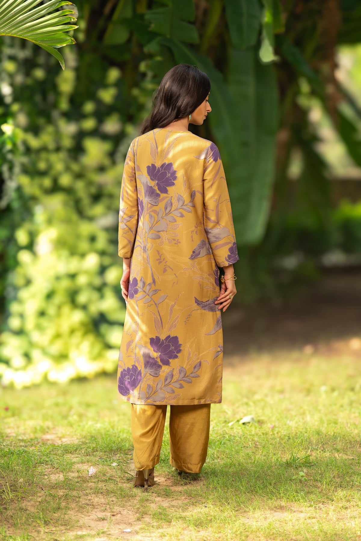 Yellow and Purple  Muslin Suit Set With Cut Work Dupatta