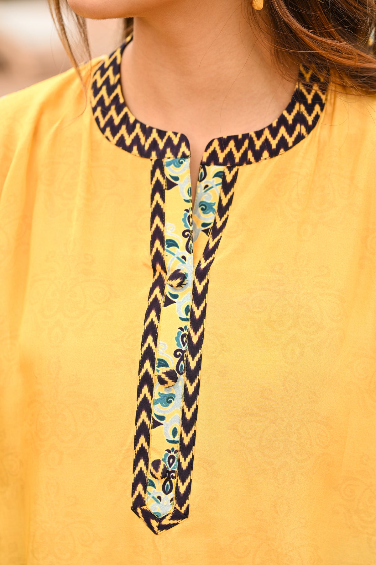 Yellow and Blue Spring Summer Block and Placement Print kurta Top with Flared pants