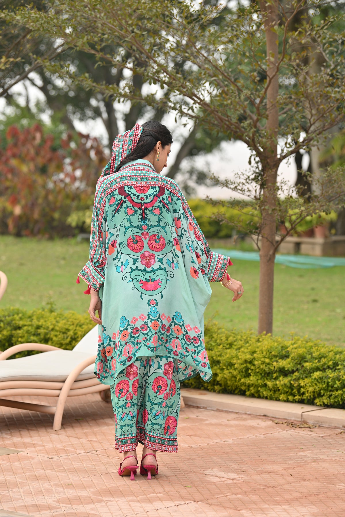 Cadmium Green Side Placement Panel Kaftan Cord Set