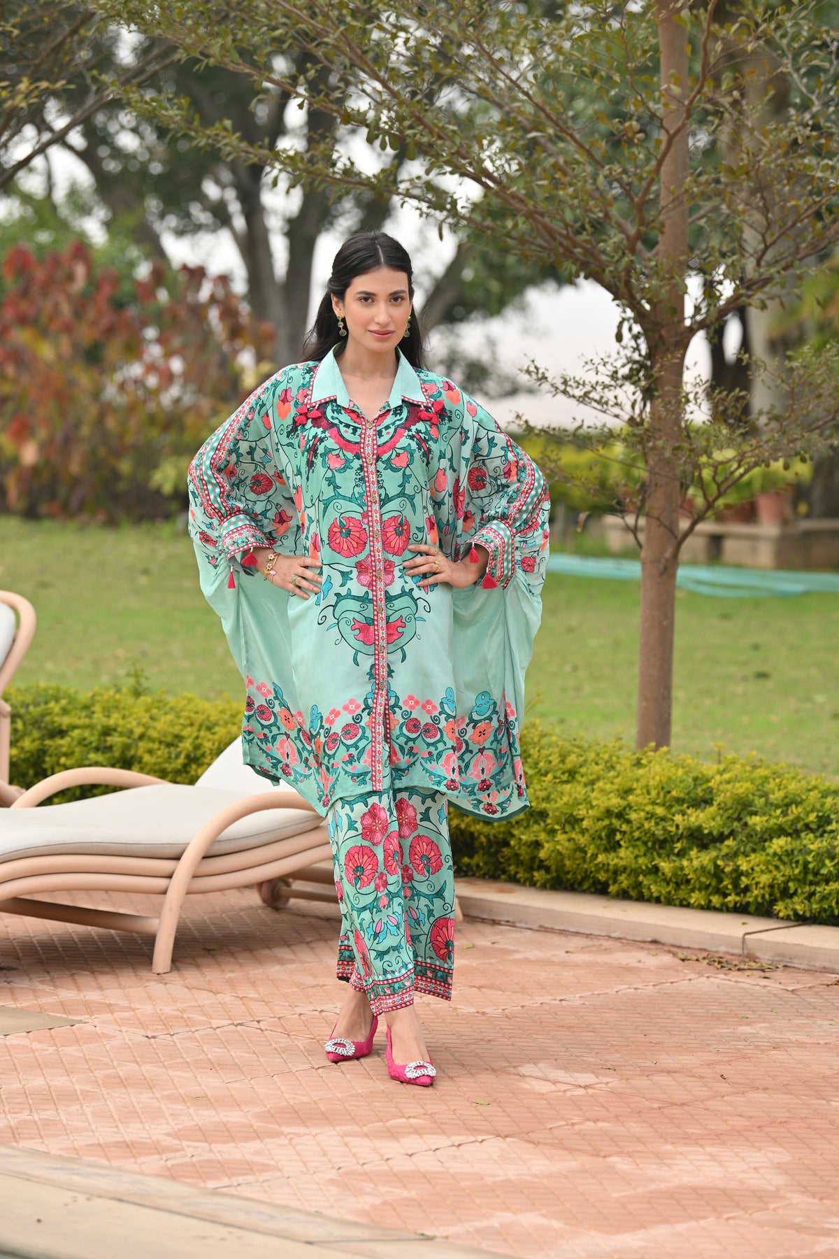 Cadmium Green Side Placement Panel Kaftan Cord Set