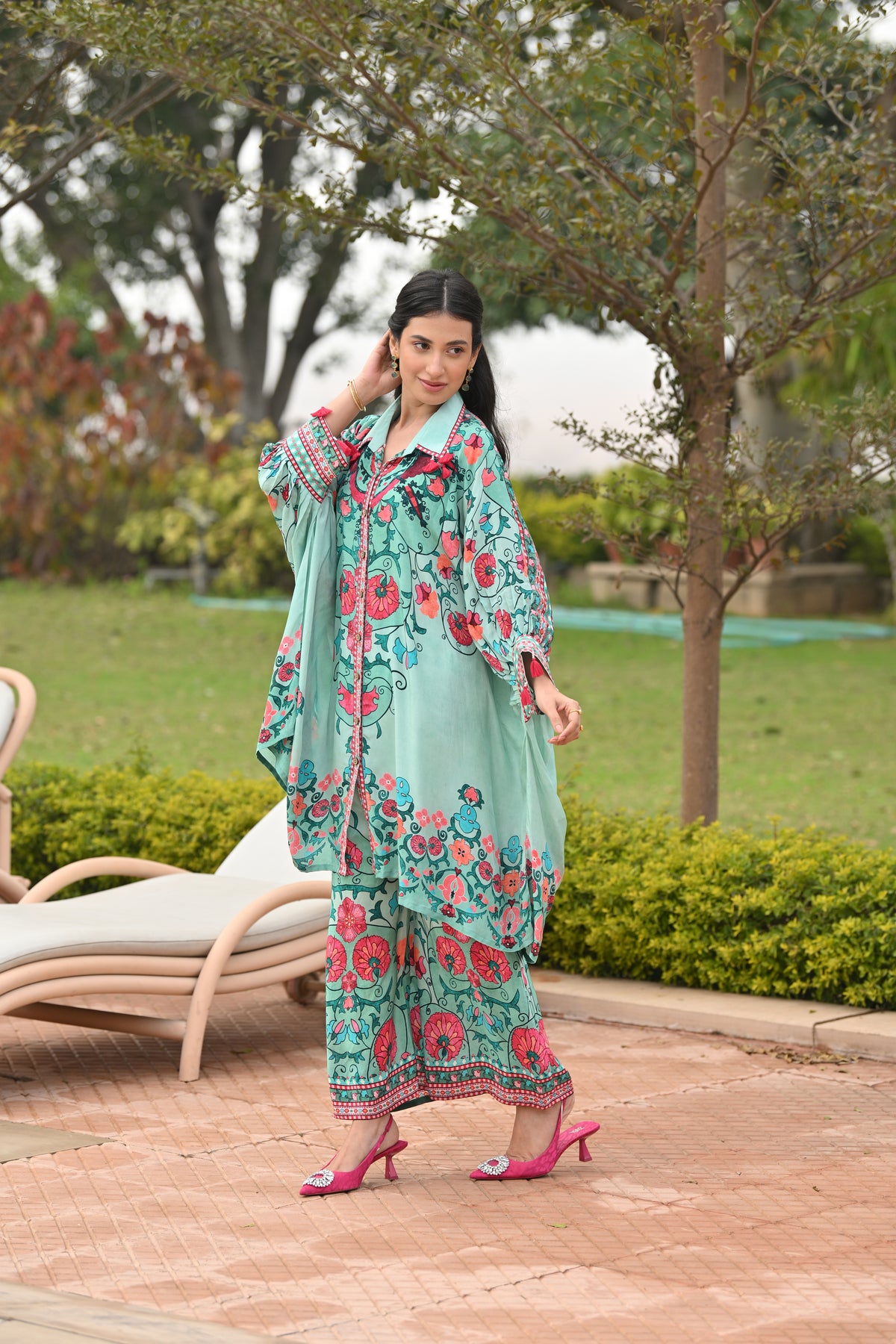 Cadmium Green Side Placement Panel Kaftan Cord Set