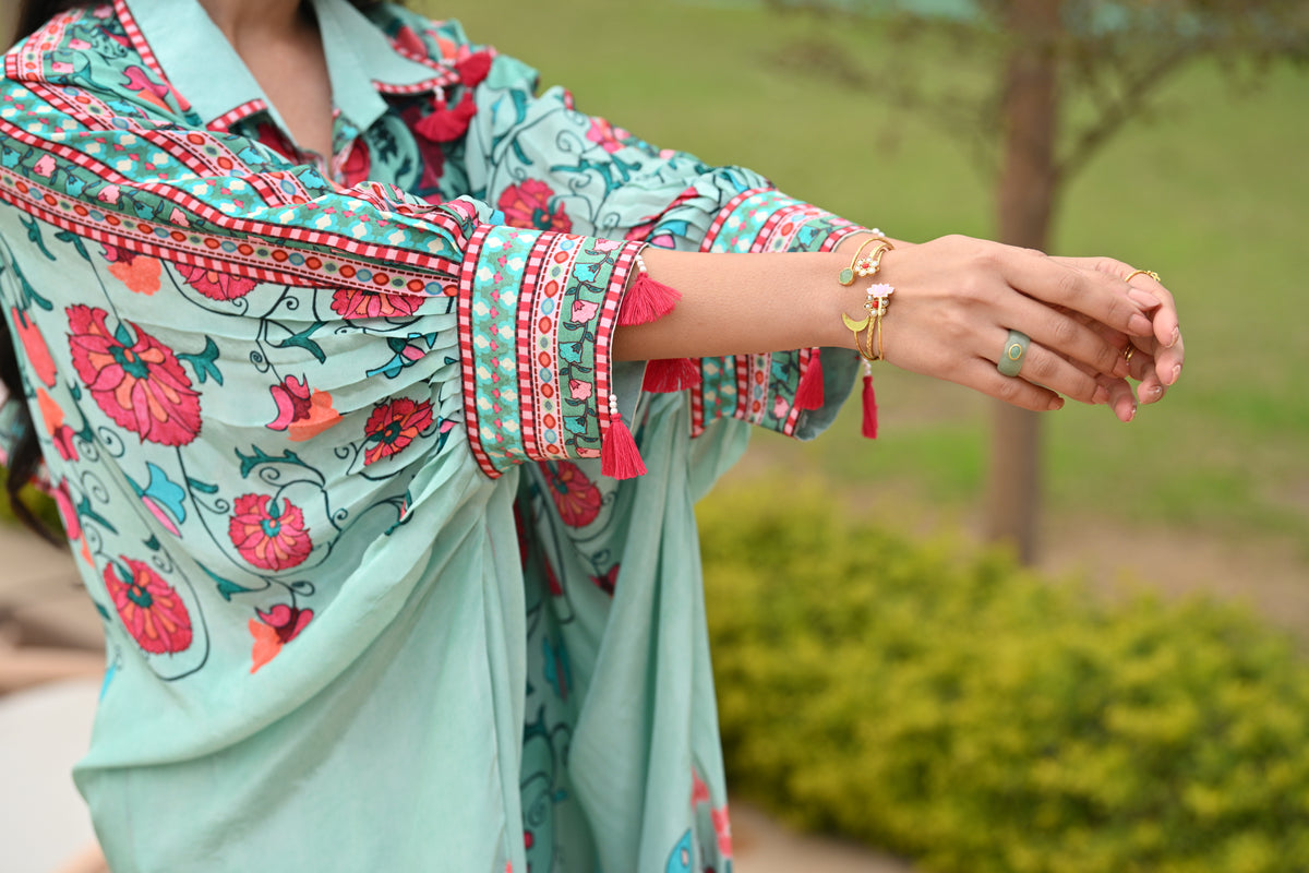 Cadmium Green Side Placement Panel Kaftan Cord Set