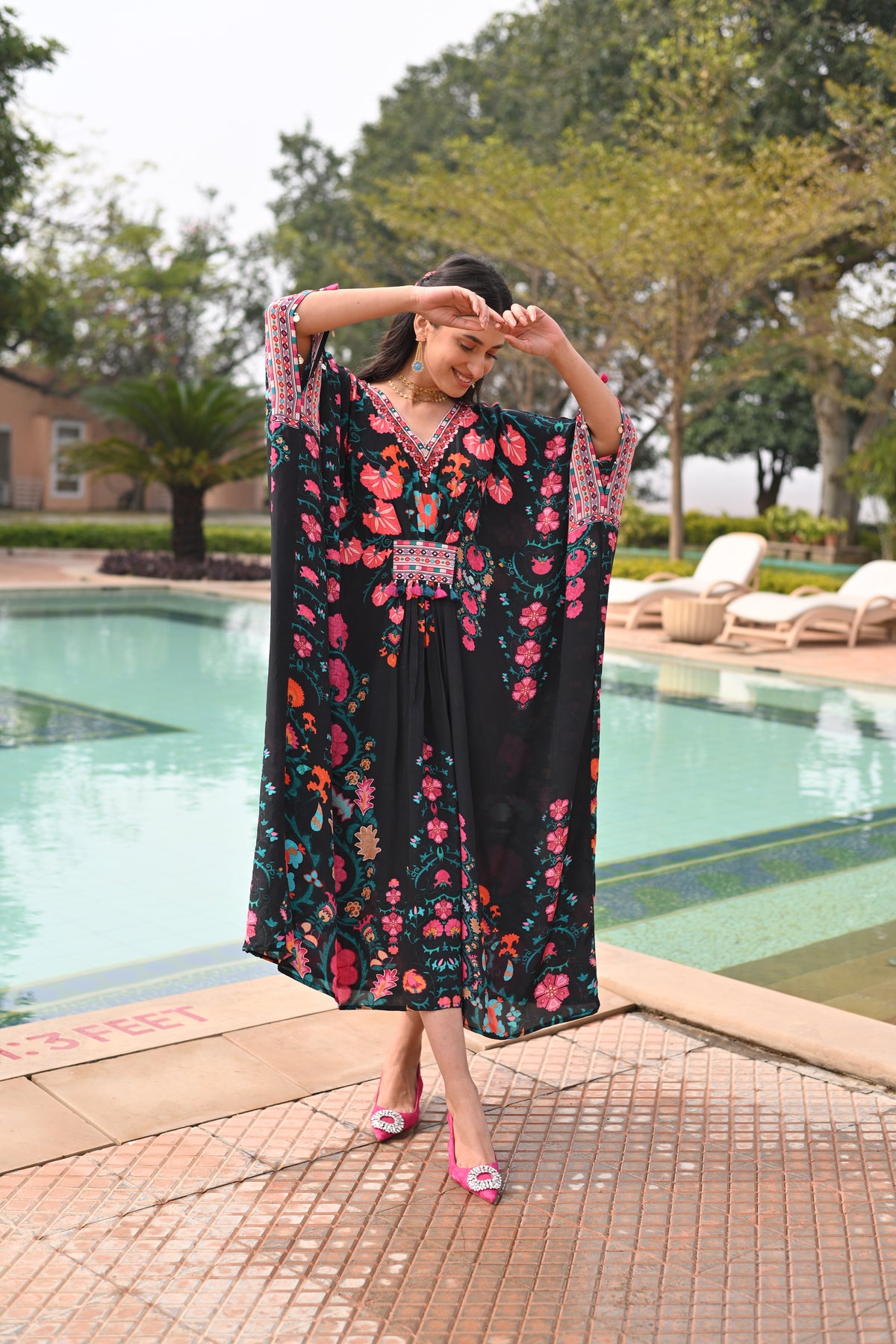 Sable Black Side Placement Panel Kaftan