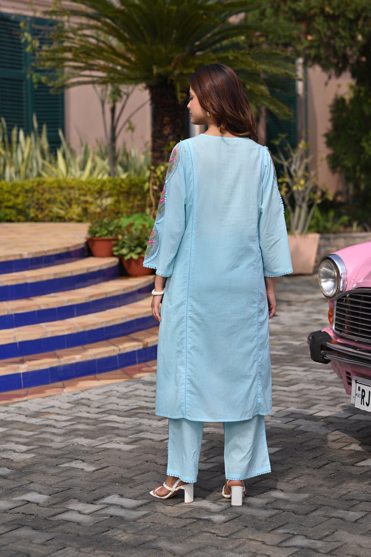 Blue Valley  Mul Cotton Cross Stitch Suit Set