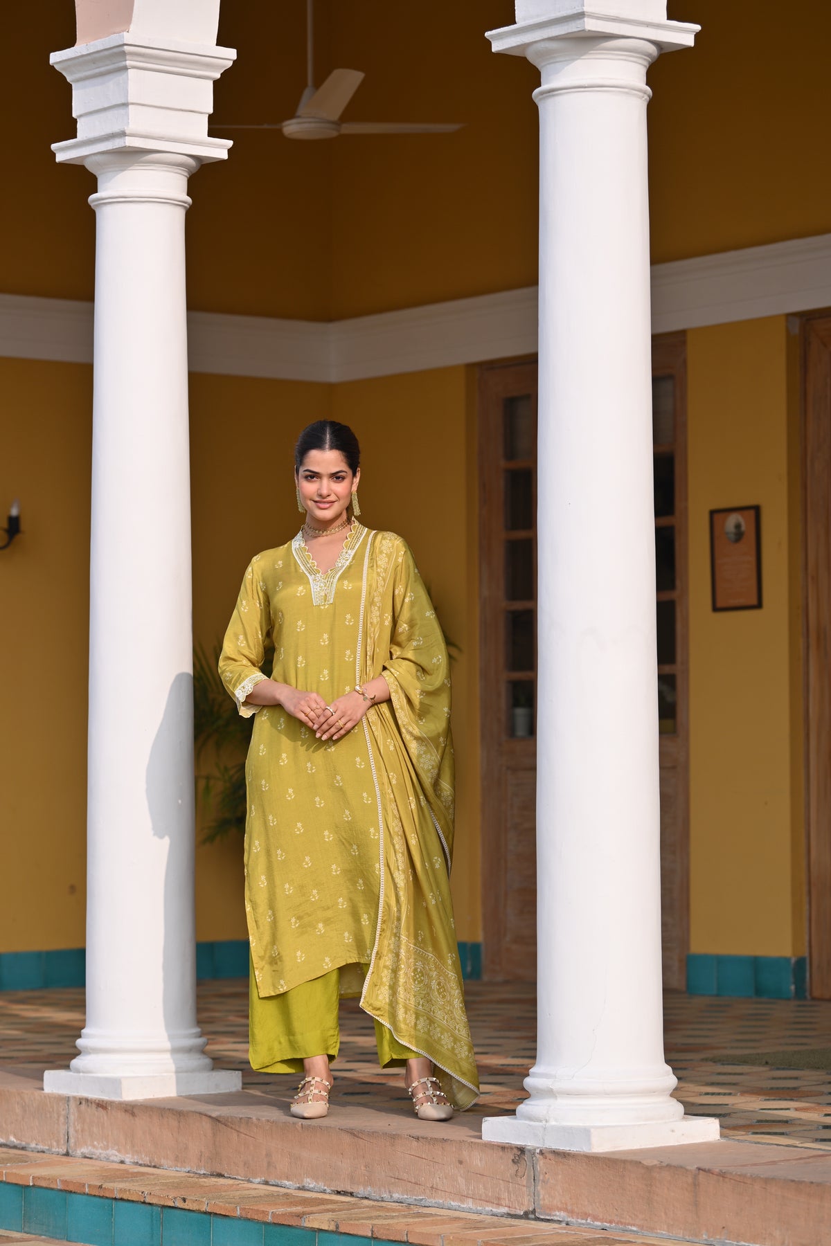 Yellow Buti Block Print Muslin Suit Set