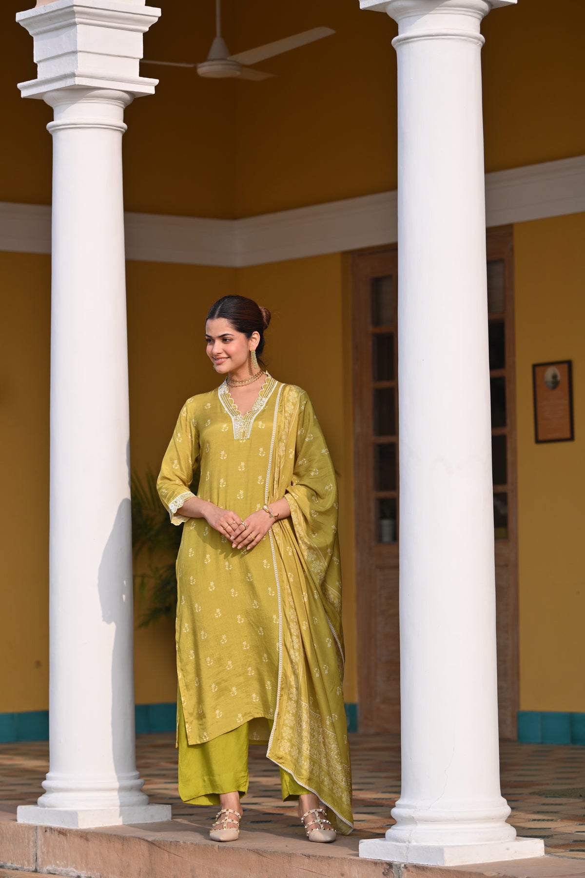 Yellow Buti Block Print Muslin Suit Set