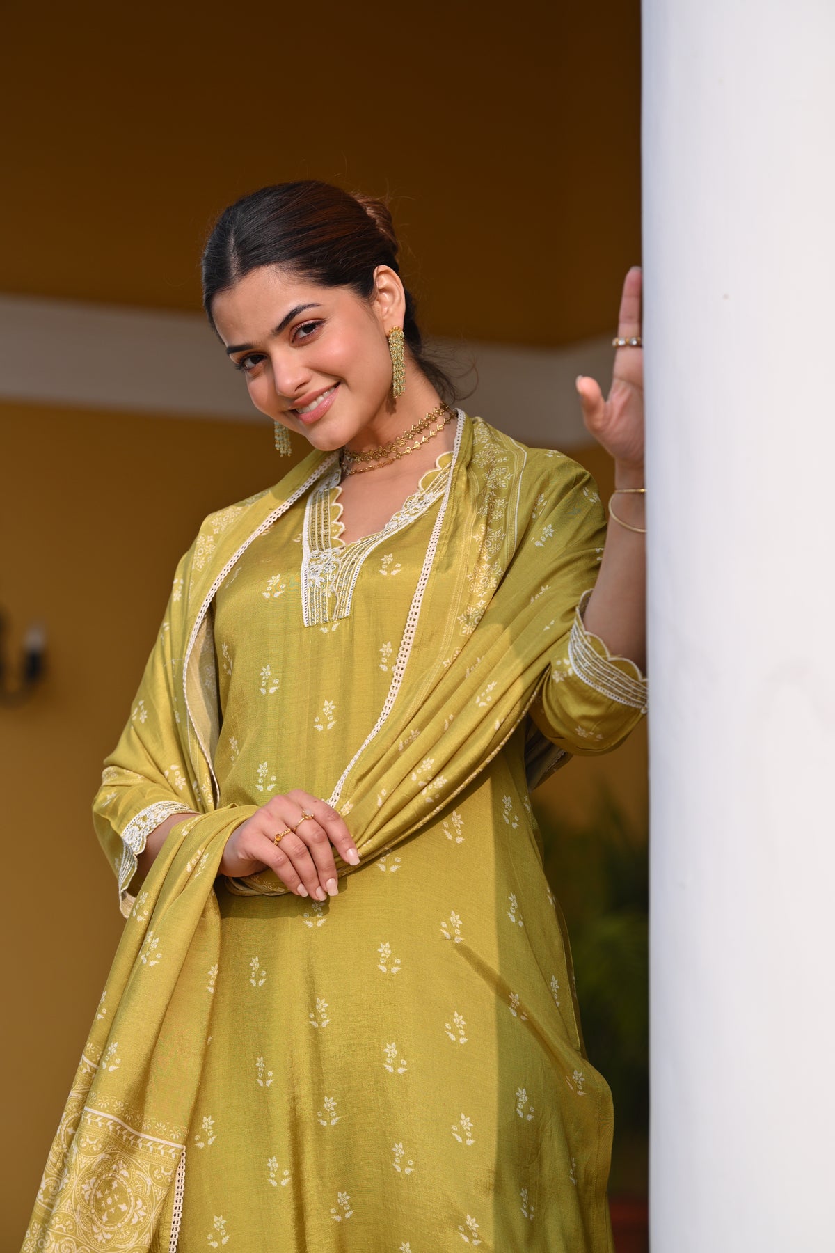Yellow Buti Block Print Muslin Suit Set