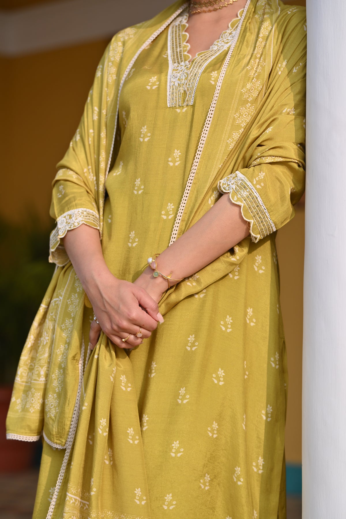 Yellow Buti Block Print Muslin Suit Set