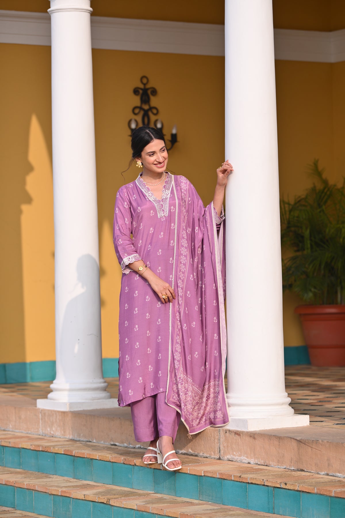 Purple Buti Block Print Muslin Suit Set